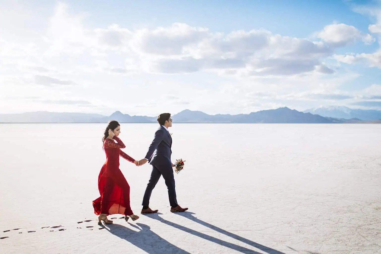 Bonneville Salt Flats Engagement Photos, Utah engagement session, engagement photography, red dress