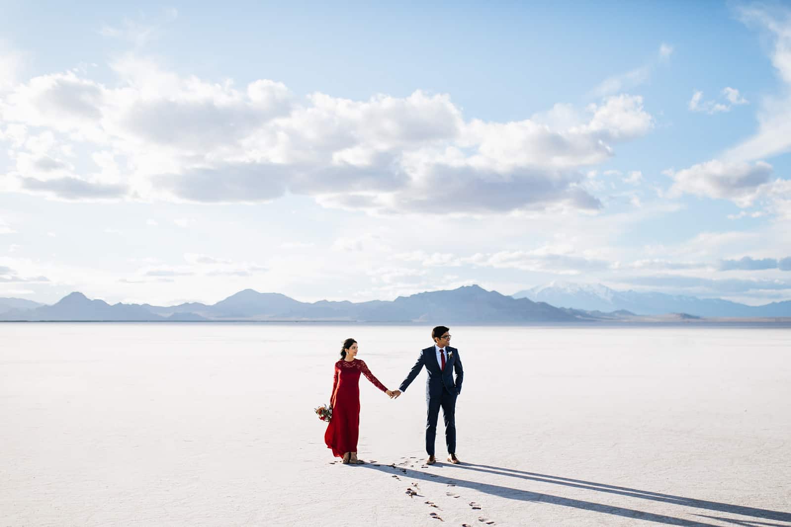 Bonneville Salt Flats Engagement Photos, Utah engagement session, engagement photography, red dress