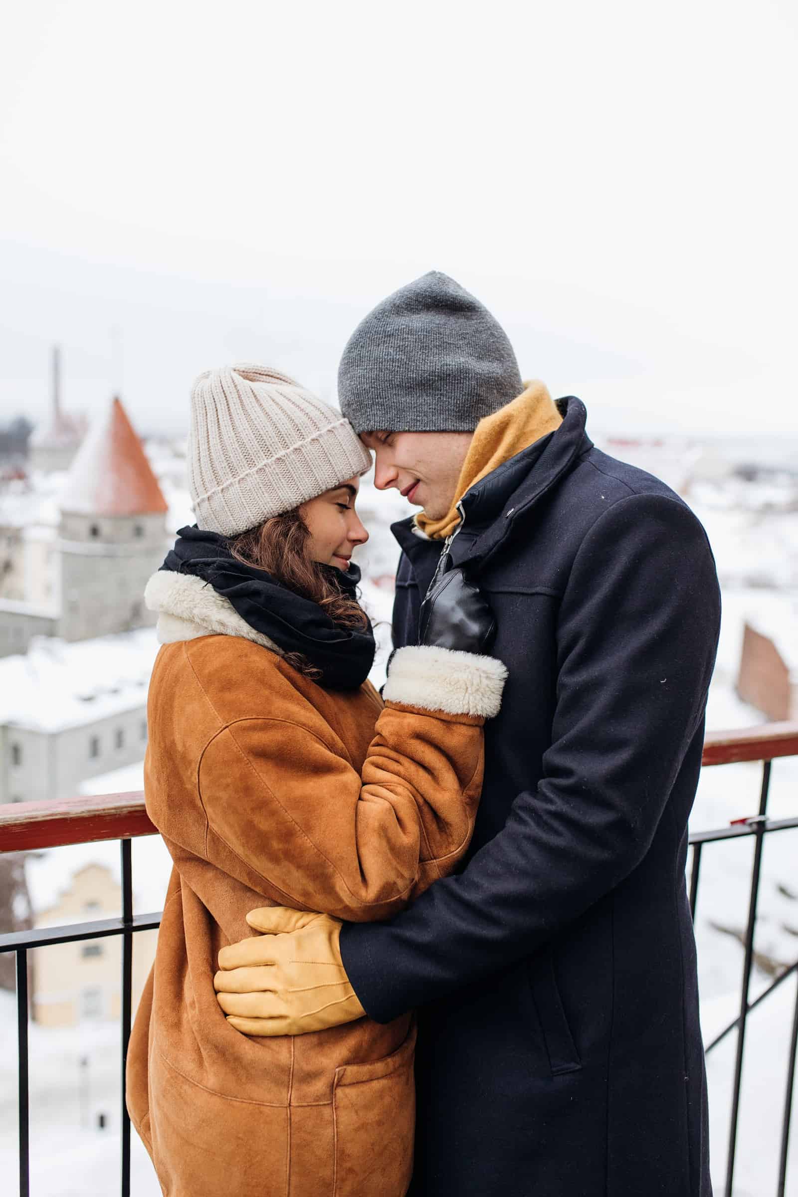 couple estonia winter engagement pictures, European city, travel photography