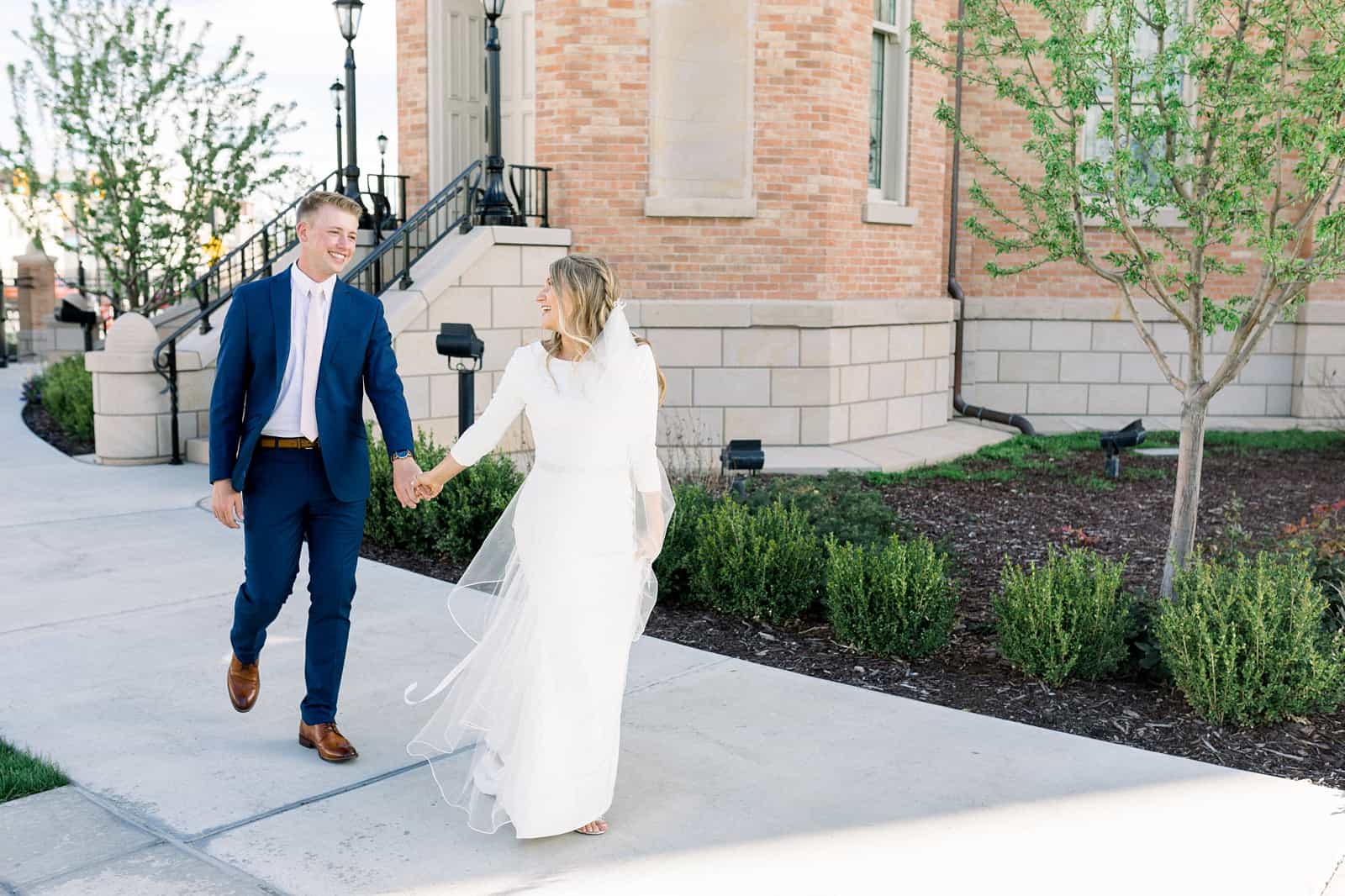 bride and groom, spring wedding Provo City Center LDS Temple