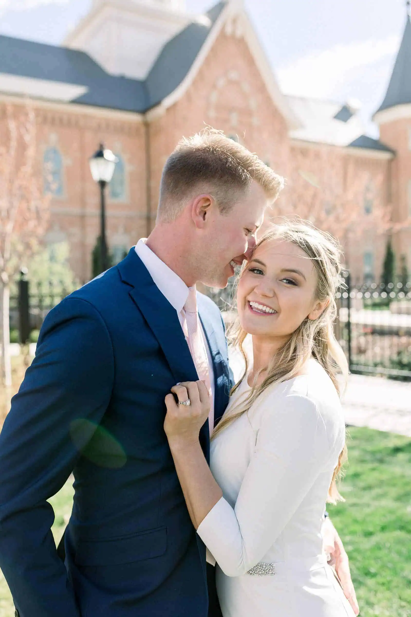 bride and groom, spring wedding Provo City Center LDS Temple