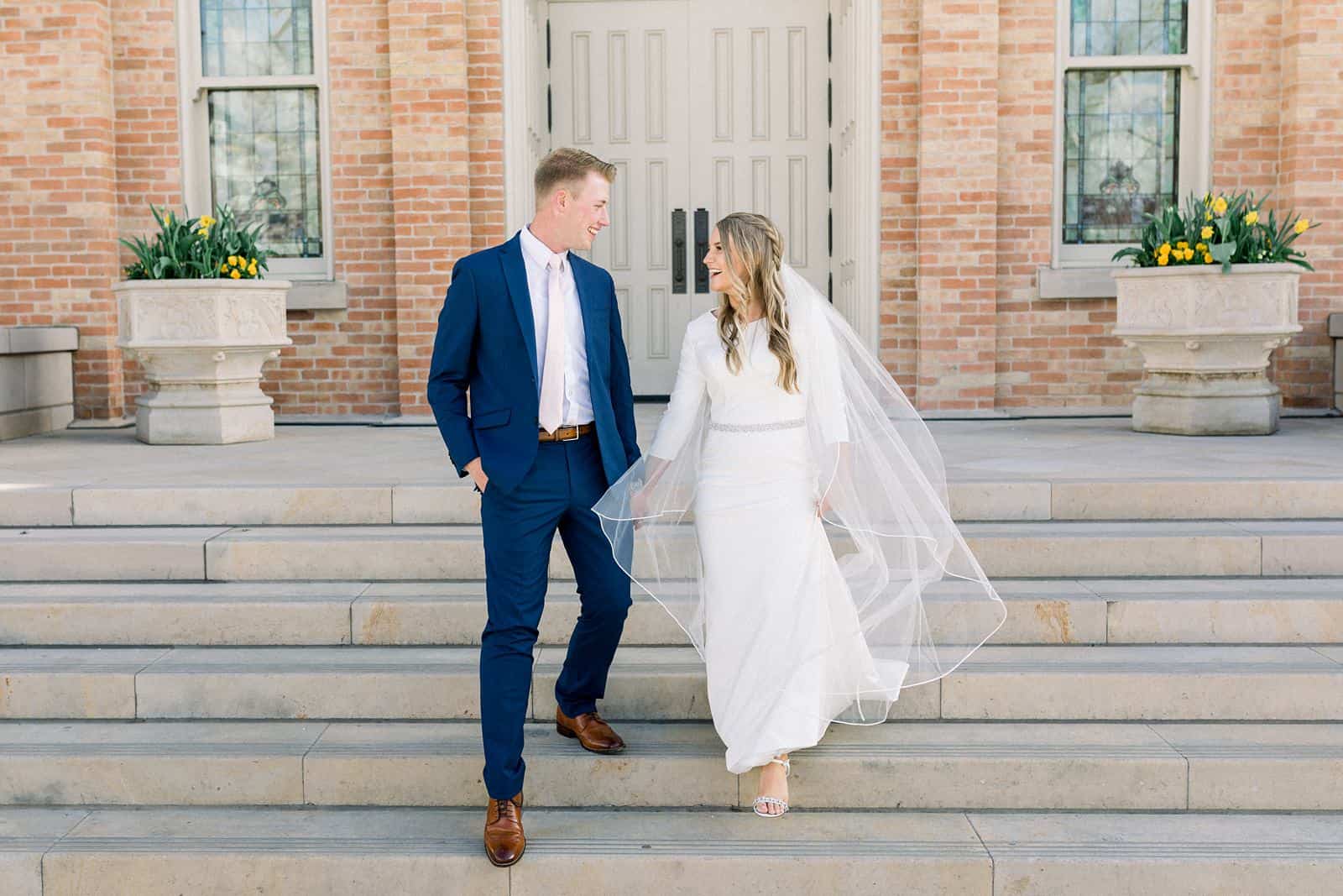 bride and groom, spring wedding Provo City Center LDS Temple