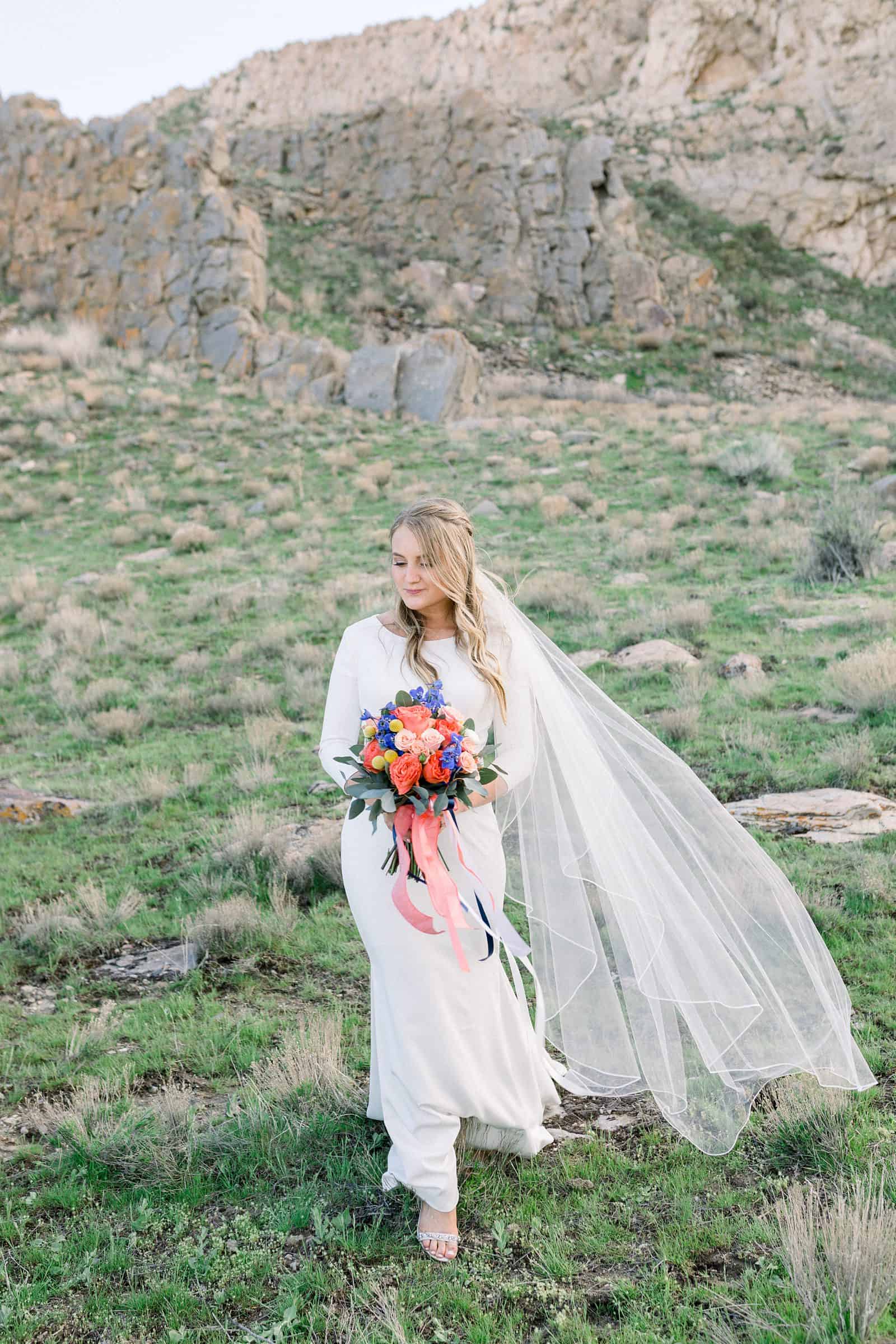spring wedding, modest wedding dress, LDS bride, Utah wedding photography, long sleeve wedding dress, long hairstyle bridal