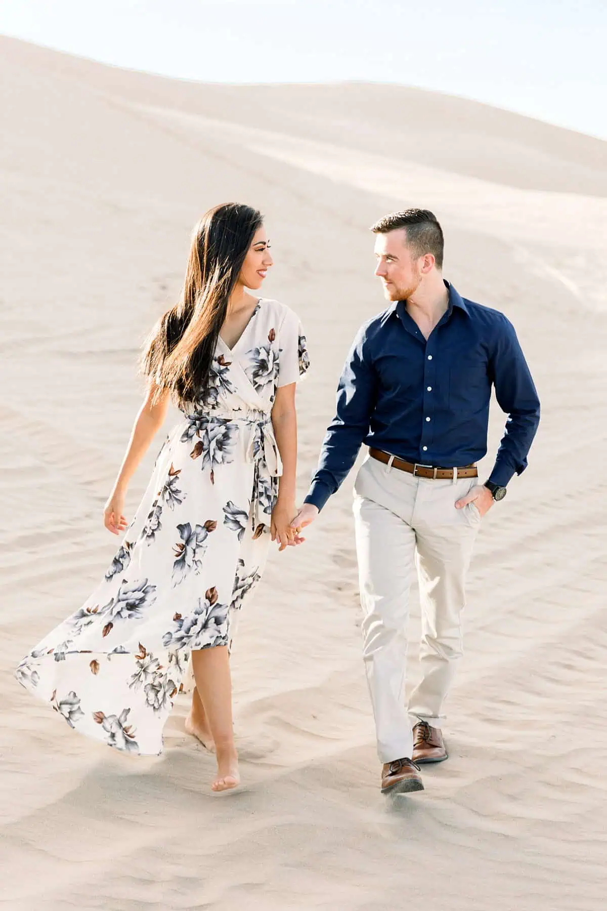 Little Sahara Sand Dunes Engagement Photos with neutral colors, Utah desert photography