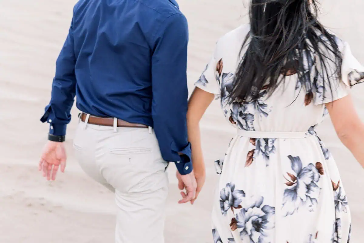 Little Sahara Sand Dunes Engagement Photos with neutral colors, Utah desert photography