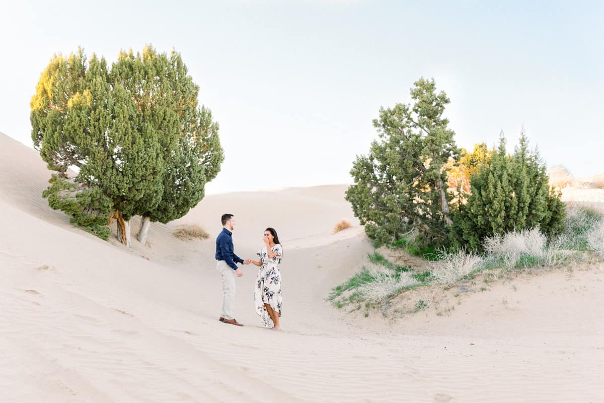 Little Sahara Sand Dunes Engagement Photos with neutral colors, Utah desert photography