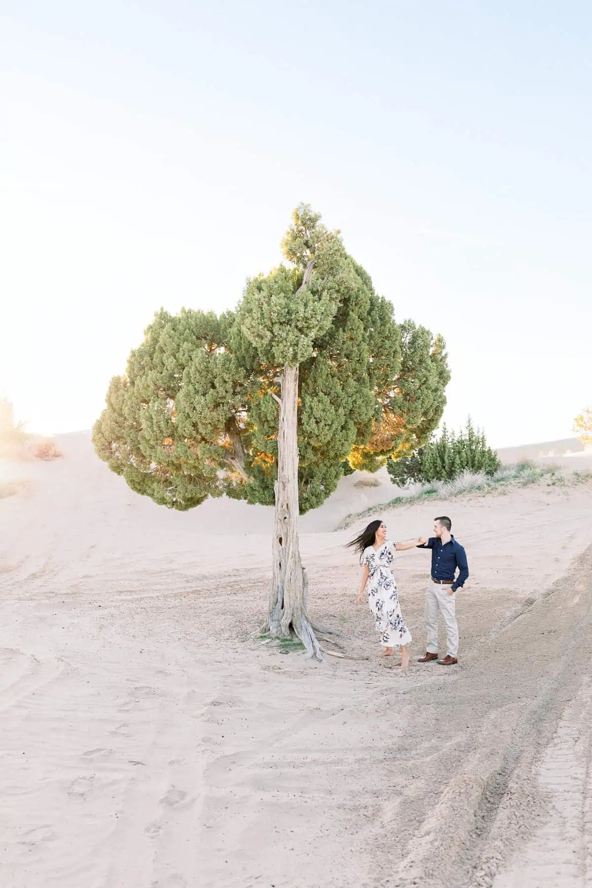 Little Sahara Sand Dunes Engagement Photos with neutral colors, Utah desert photography