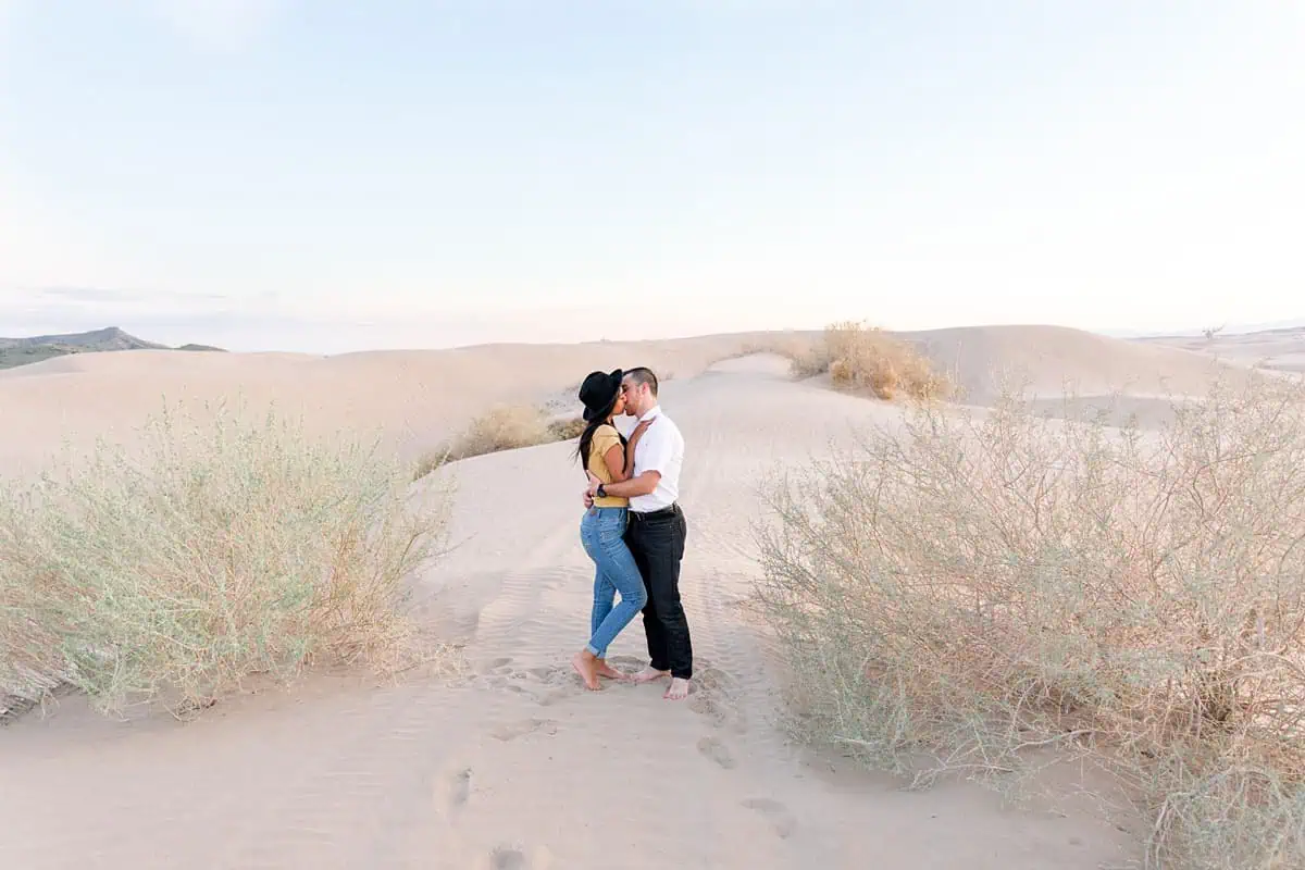 Little Sahara Sand Dunes Engagement Photos, summer outfit, Utah desert photography