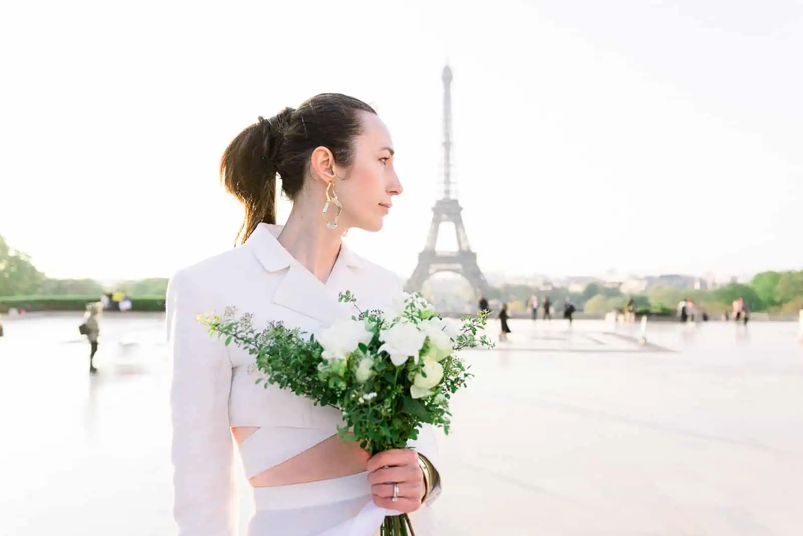 Bride in Paris, France with Eiffel Tower