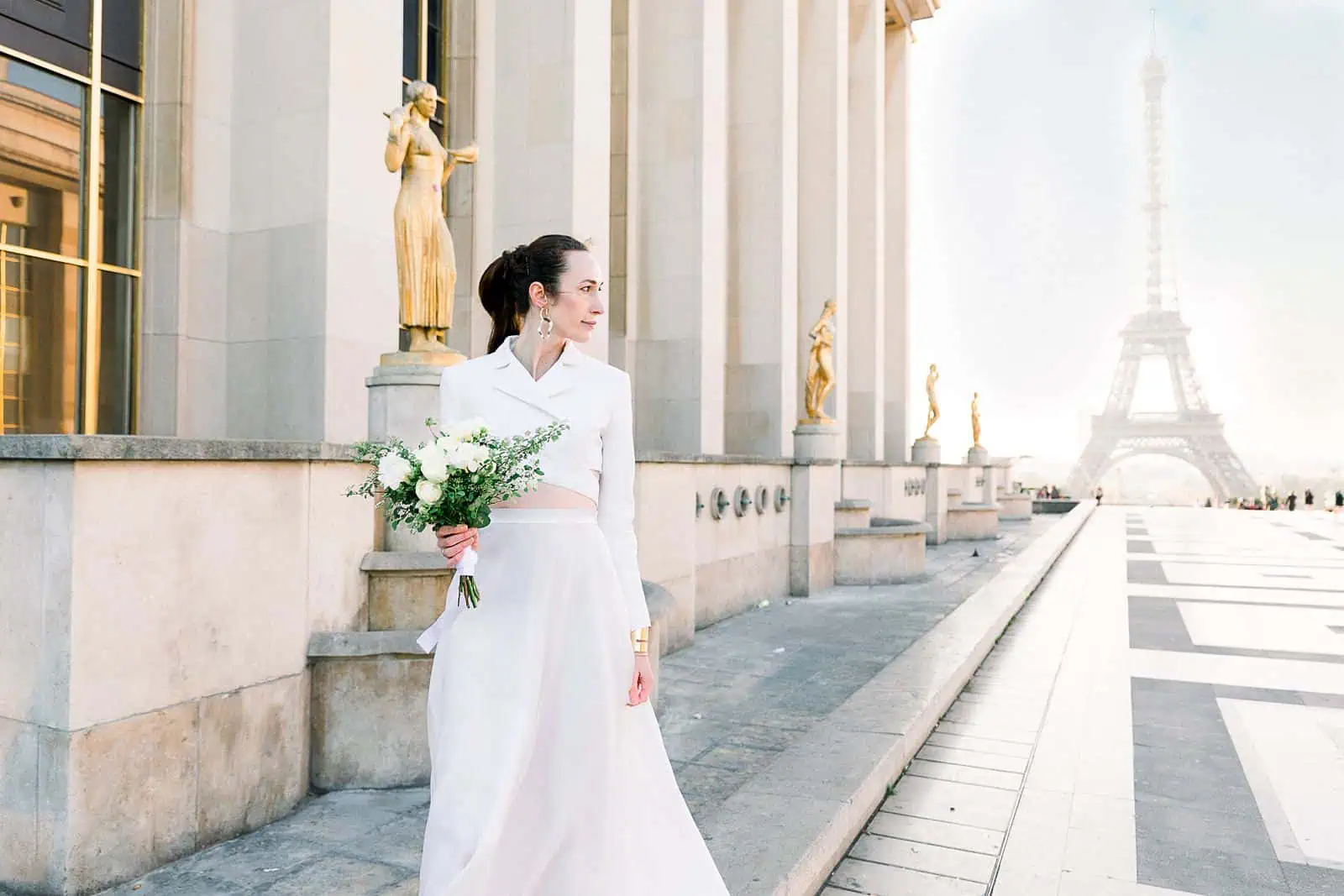 Bride in Paris, France near Eiffel Tower