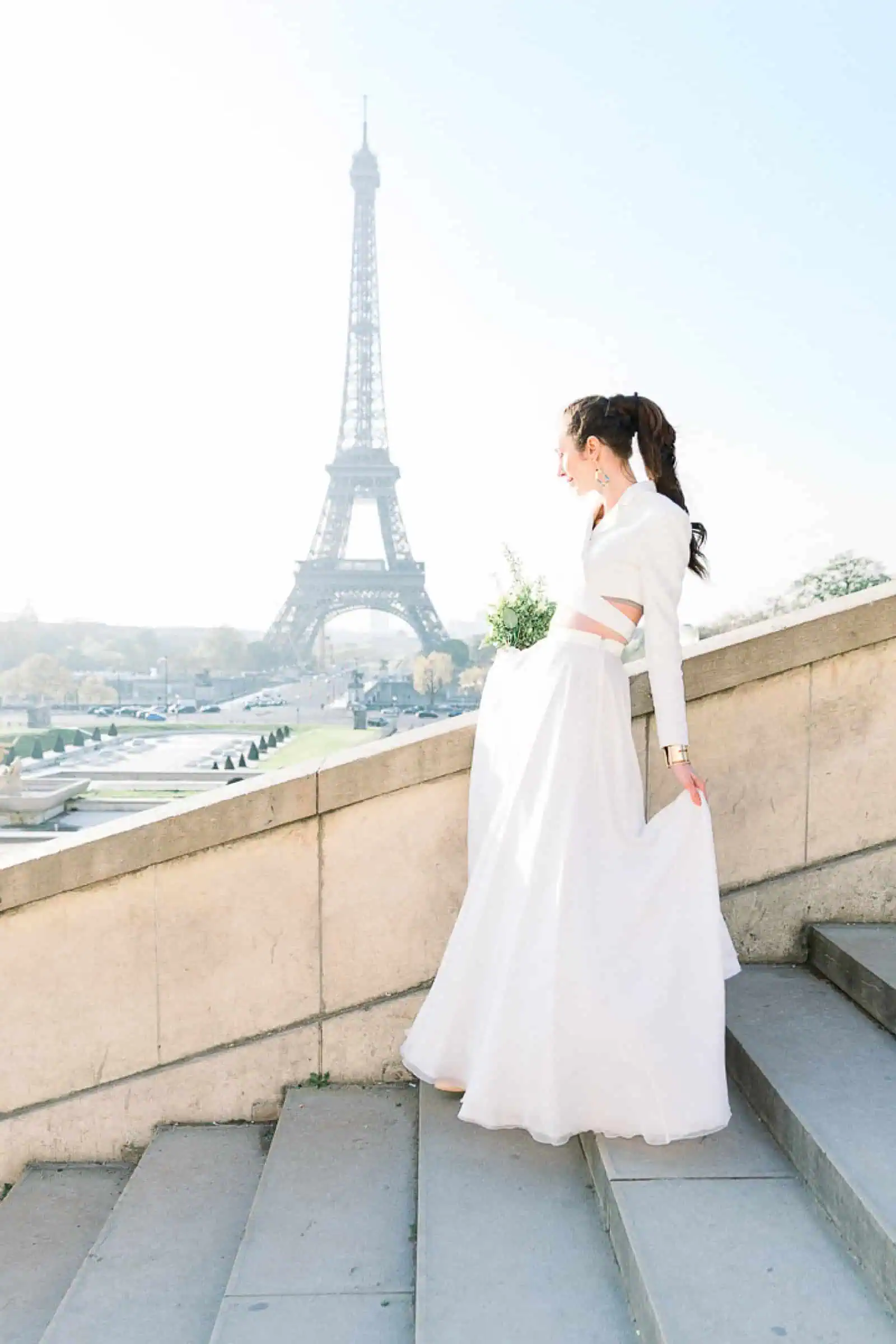 Modern Bride in Paris, France with Eiffel Tower