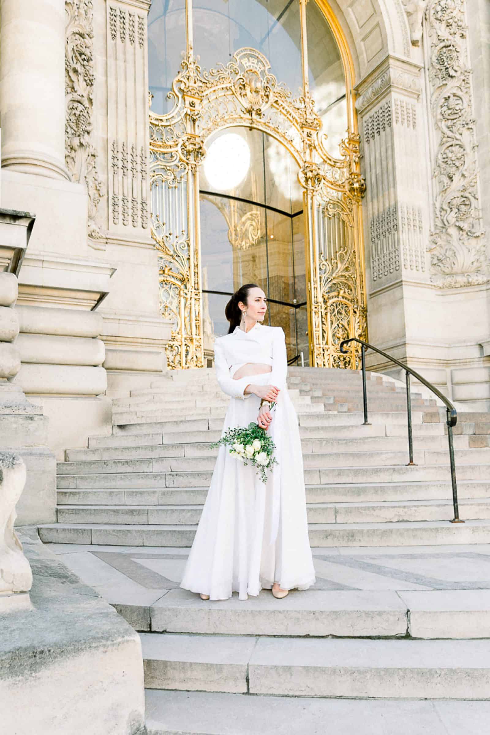 Modern high fashion bride in Paris, France