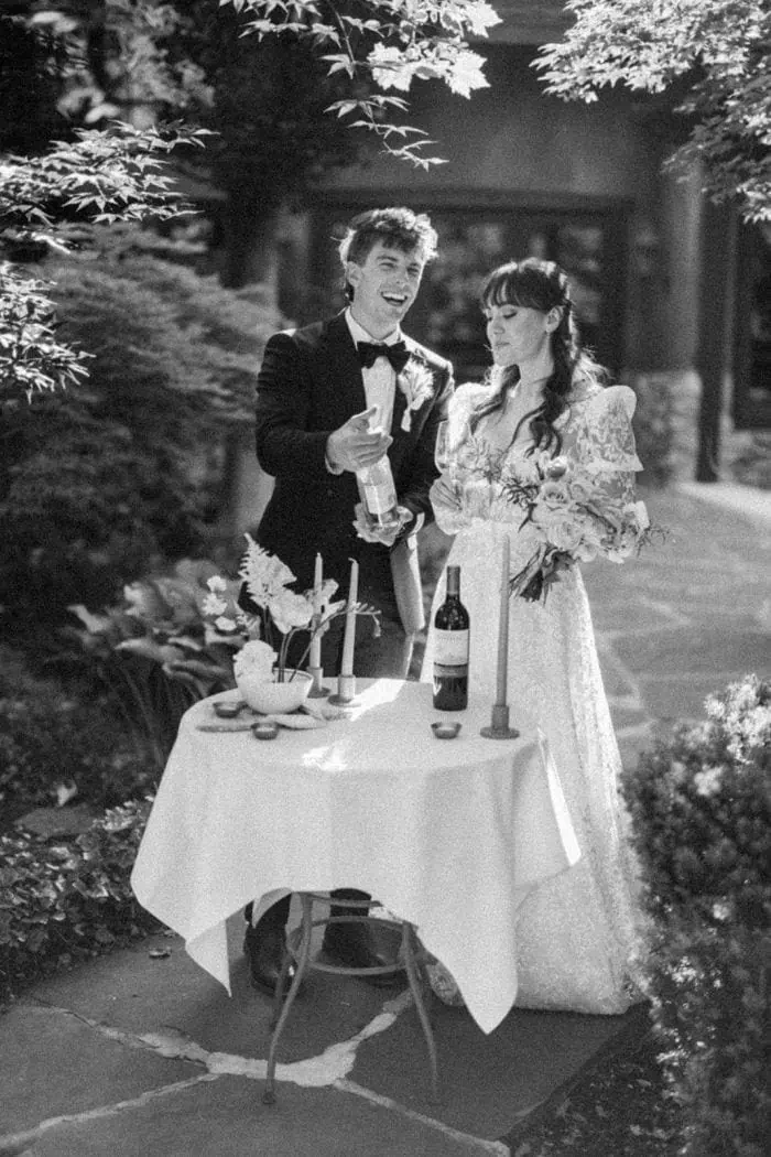 Grainy black and white documentary style wedding photography