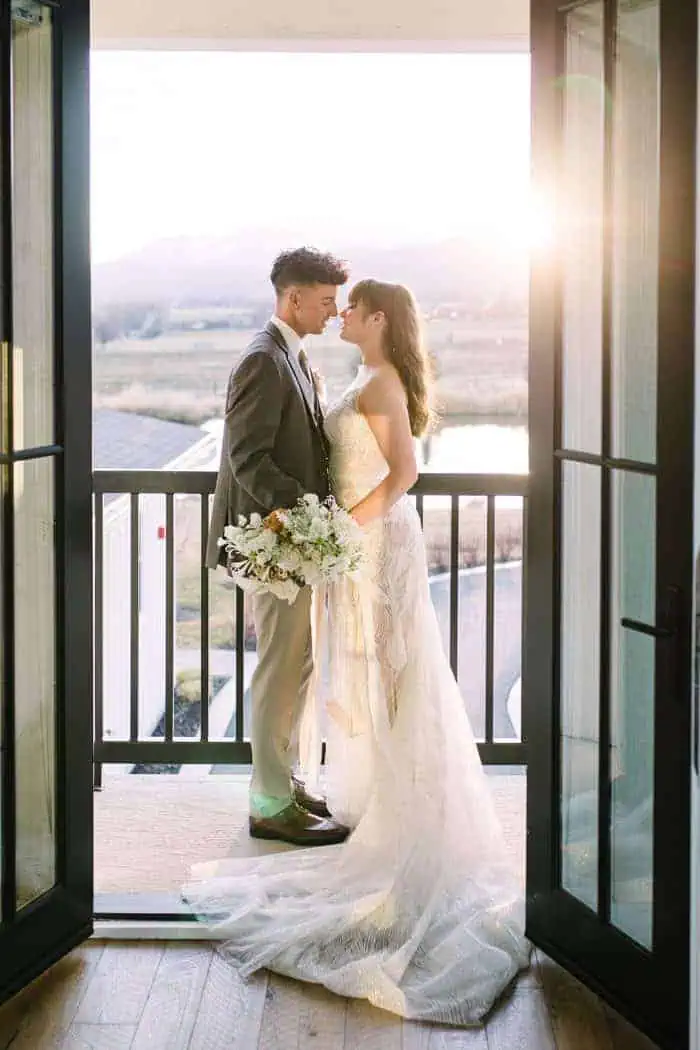 timeless wedding photo with sun beam