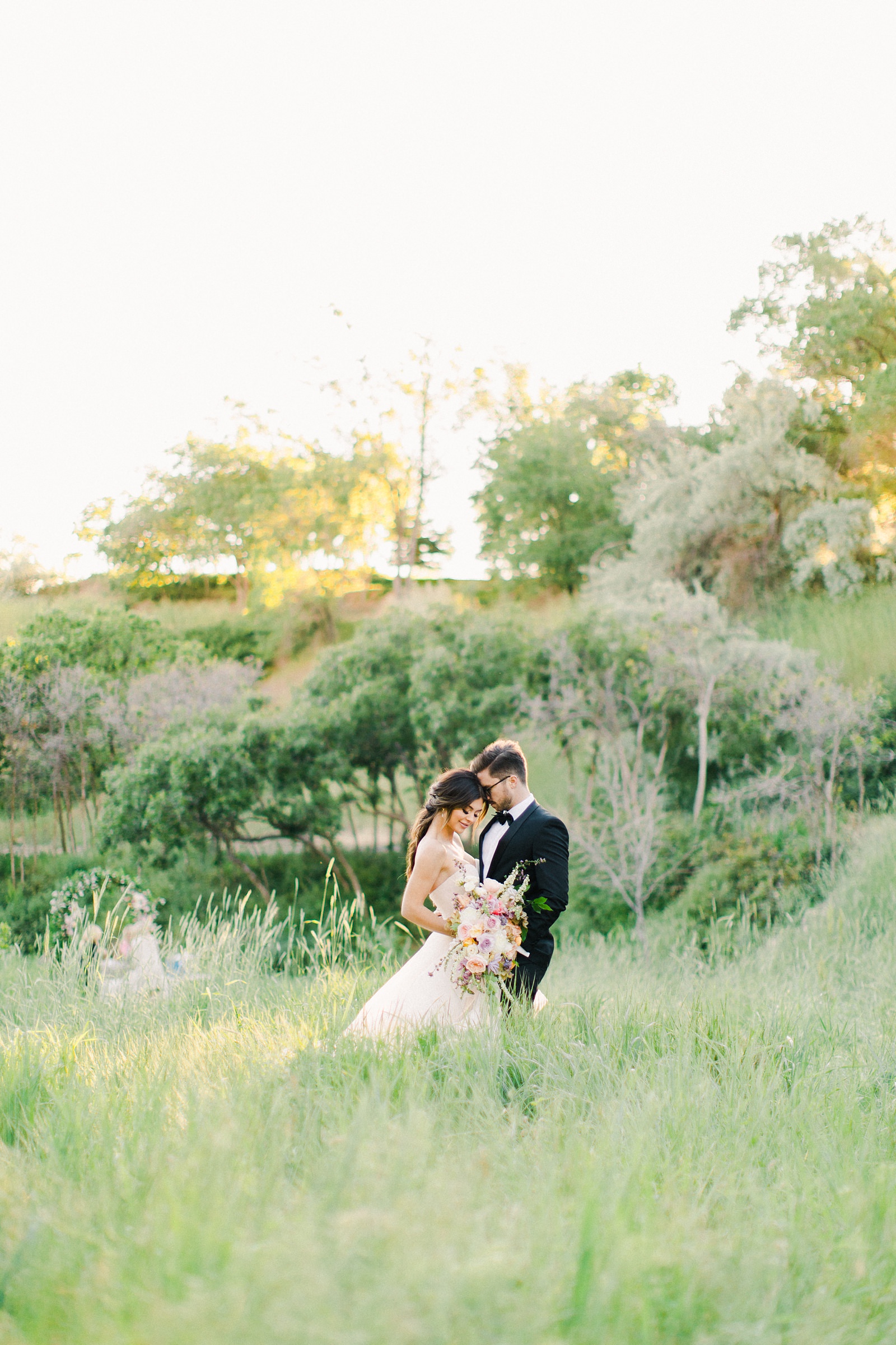 Outdoor Spring Secret Garden Wedding, Provo Utah Film Wedding Photography, bride and groom golden hour sunset light