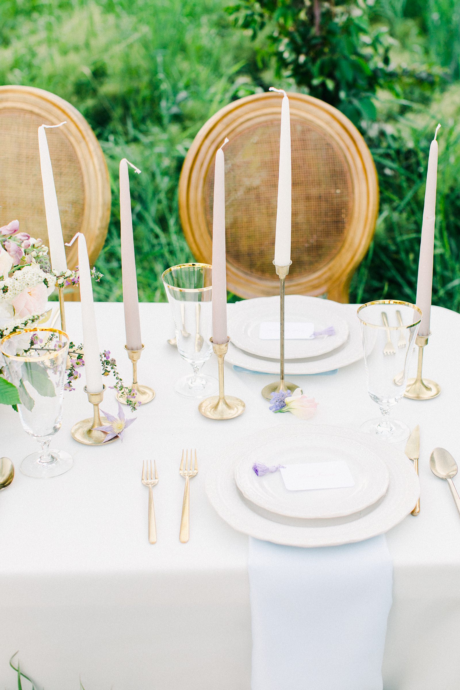 Outdoor Spring Secret Garden Wedding, Provo Utah Film Wedding Photography, colorful floral centerpiece wedding flowers simple white tablescape
