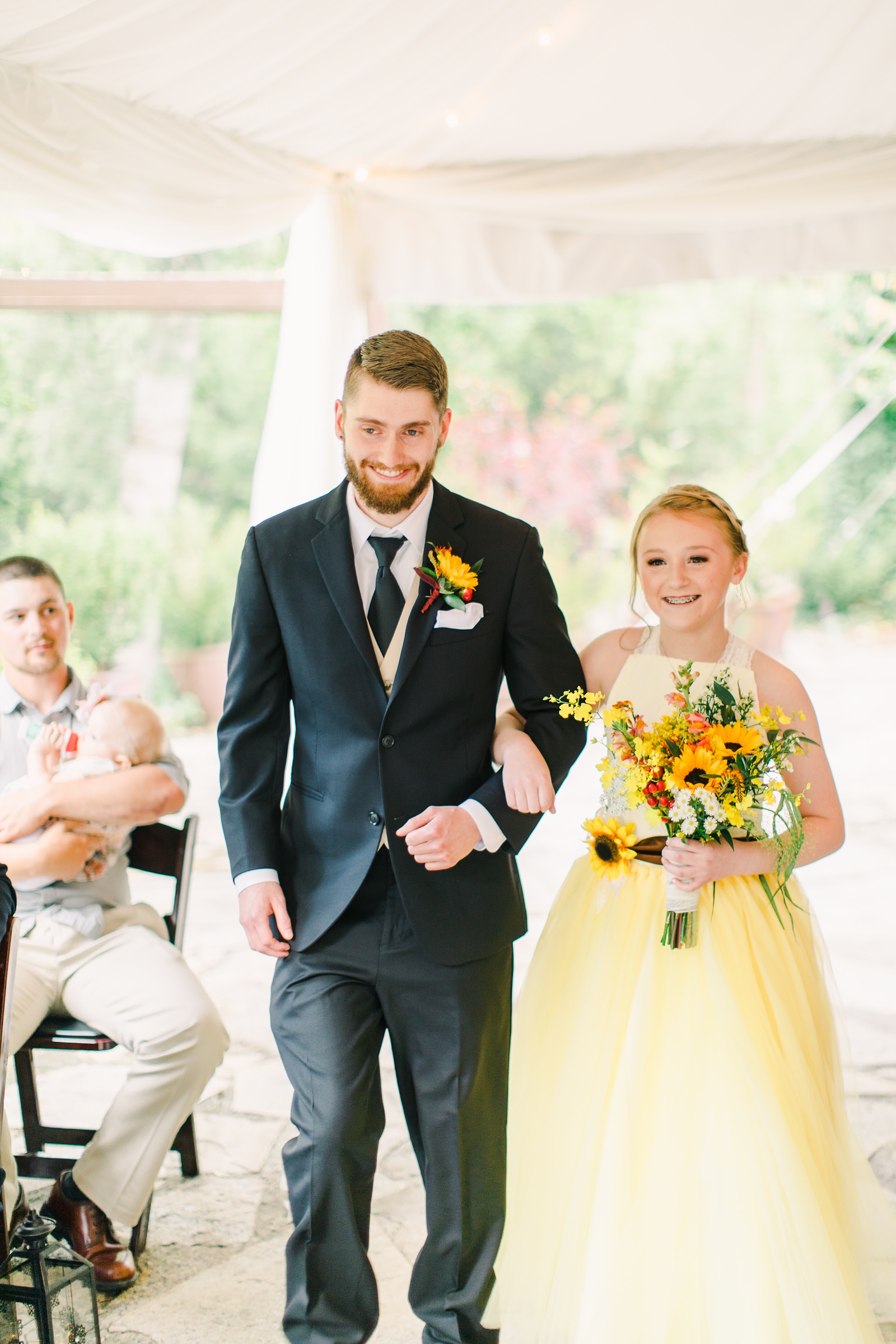 Millcreek Inn Summer Wedding, Utah wedding photography Millcreek Canyon, Salt Lake City, mountain ceremony, yellow bridesmaid dress, sunflower bouquet flowers