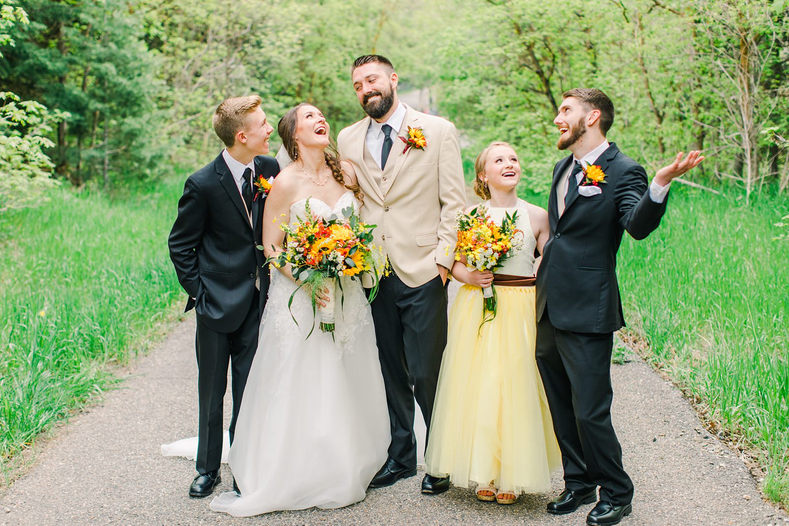 Millcreek Inn Summer Wedding, Utah wedding photography Millcreek Canyon, Salt Lake City, yellow bridesmaid dress, sunflower bouquet flowers