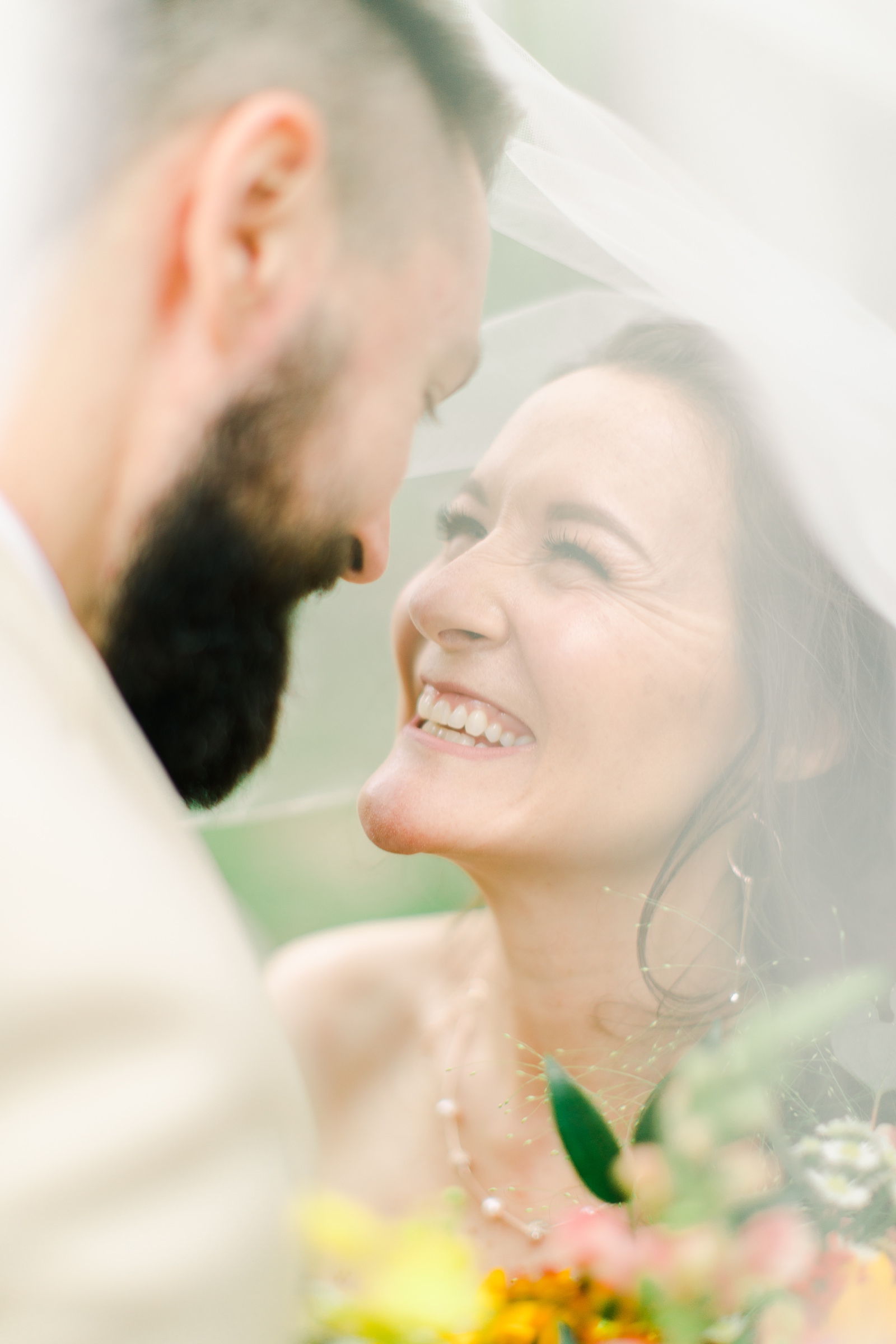 Millcreek Inn Summer Wedding, Utah wedding photography Millcreek Canyon, Salt Lake City, bride and groom under long veil