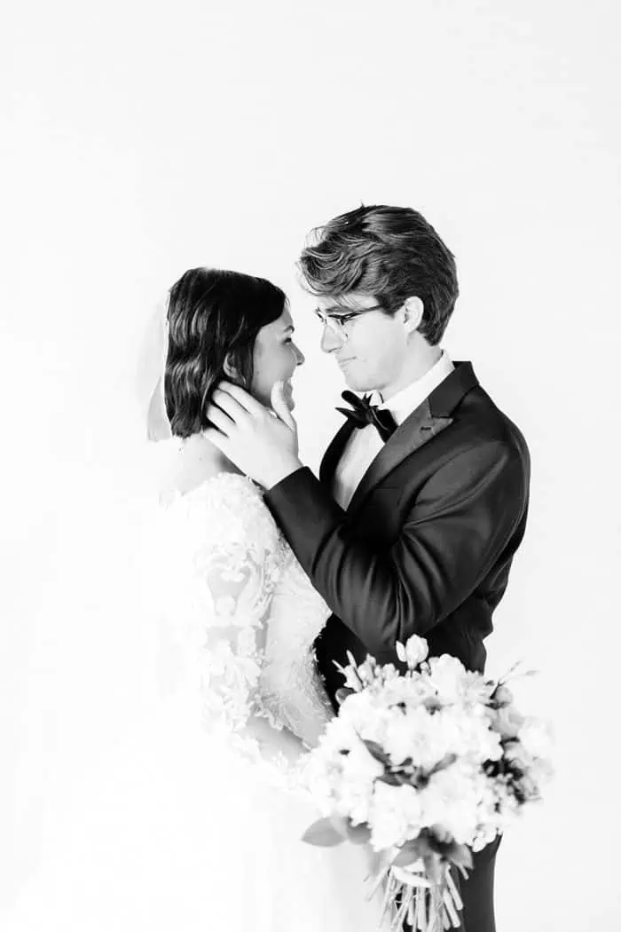 black and white engagement photo