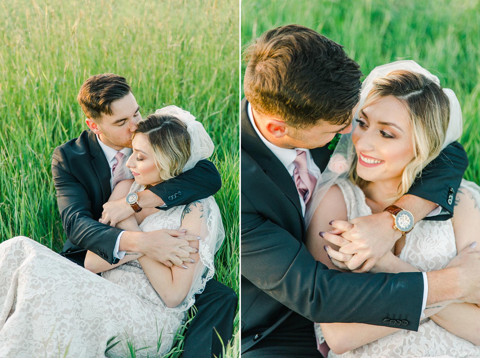 Salt Lake City Utah Bridal Wedding Photography, Tunnel Springs Park, bride and groom in open green field