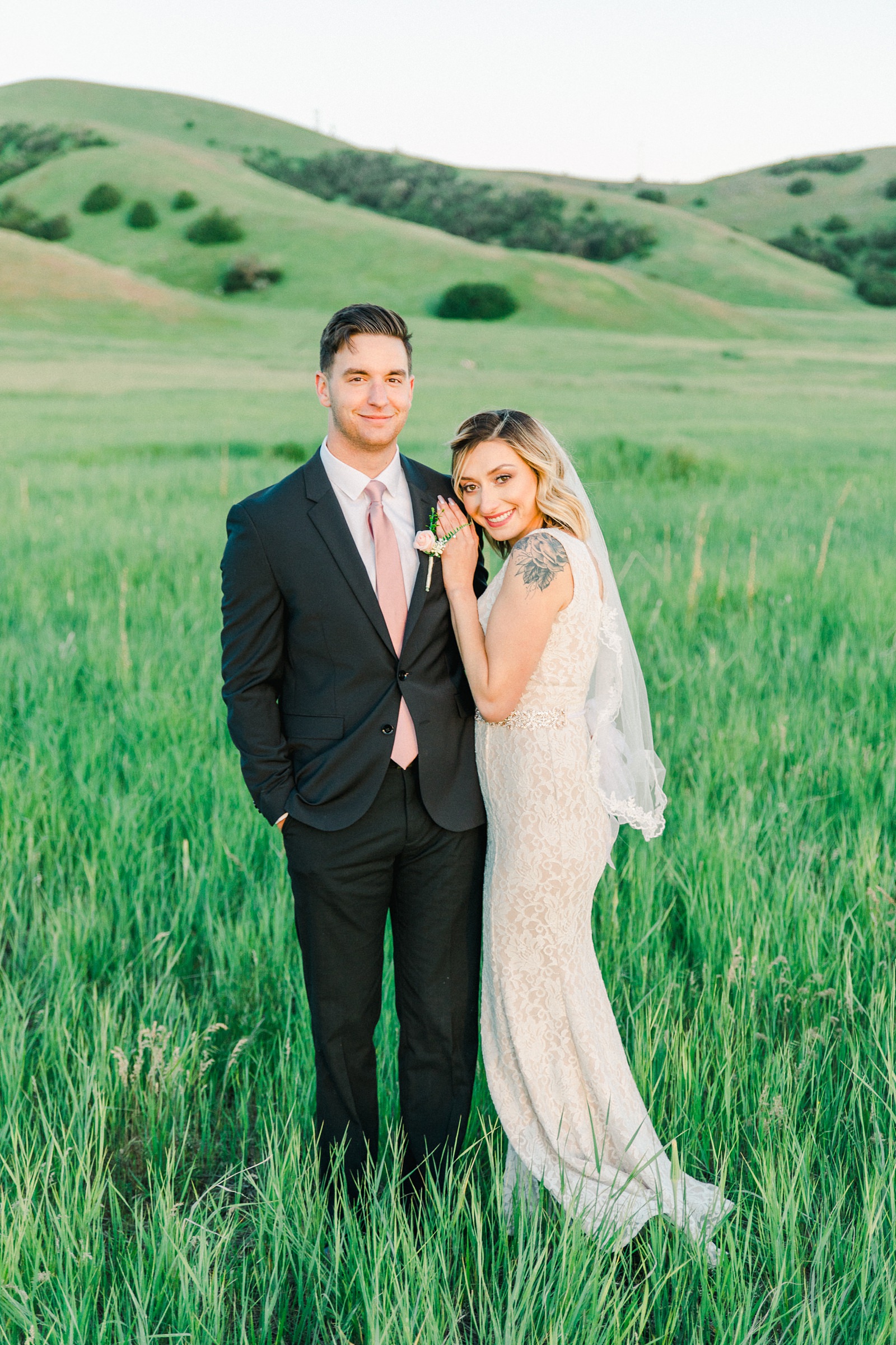 Salt Lake City Utah Bridal Wedding Photography, Tunnel Springs Park, bride and groom in open green field