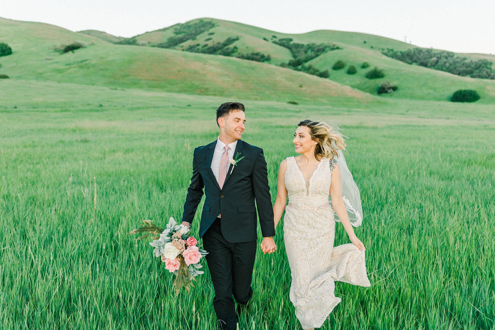 Salt Lake City Utah Bridal Wedding Photography, Tunnel Springs Park, bride and groom in open green field