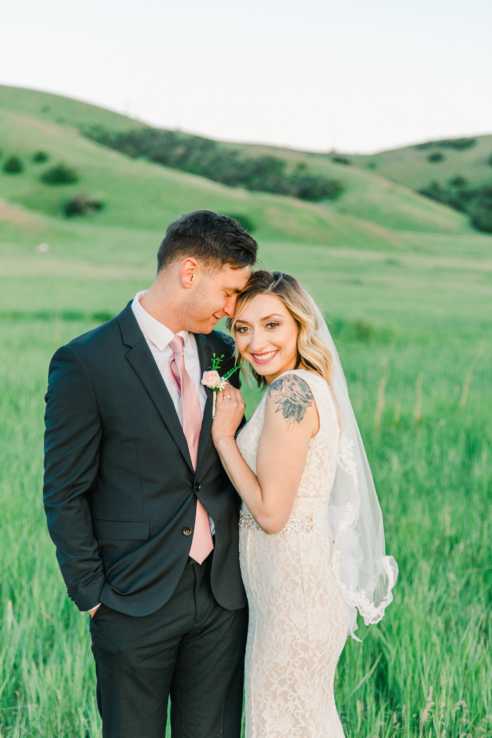 Salt Lake City Utah Bridal Wedding Photography, Tunnel Springs Park, bride and groom in open green field