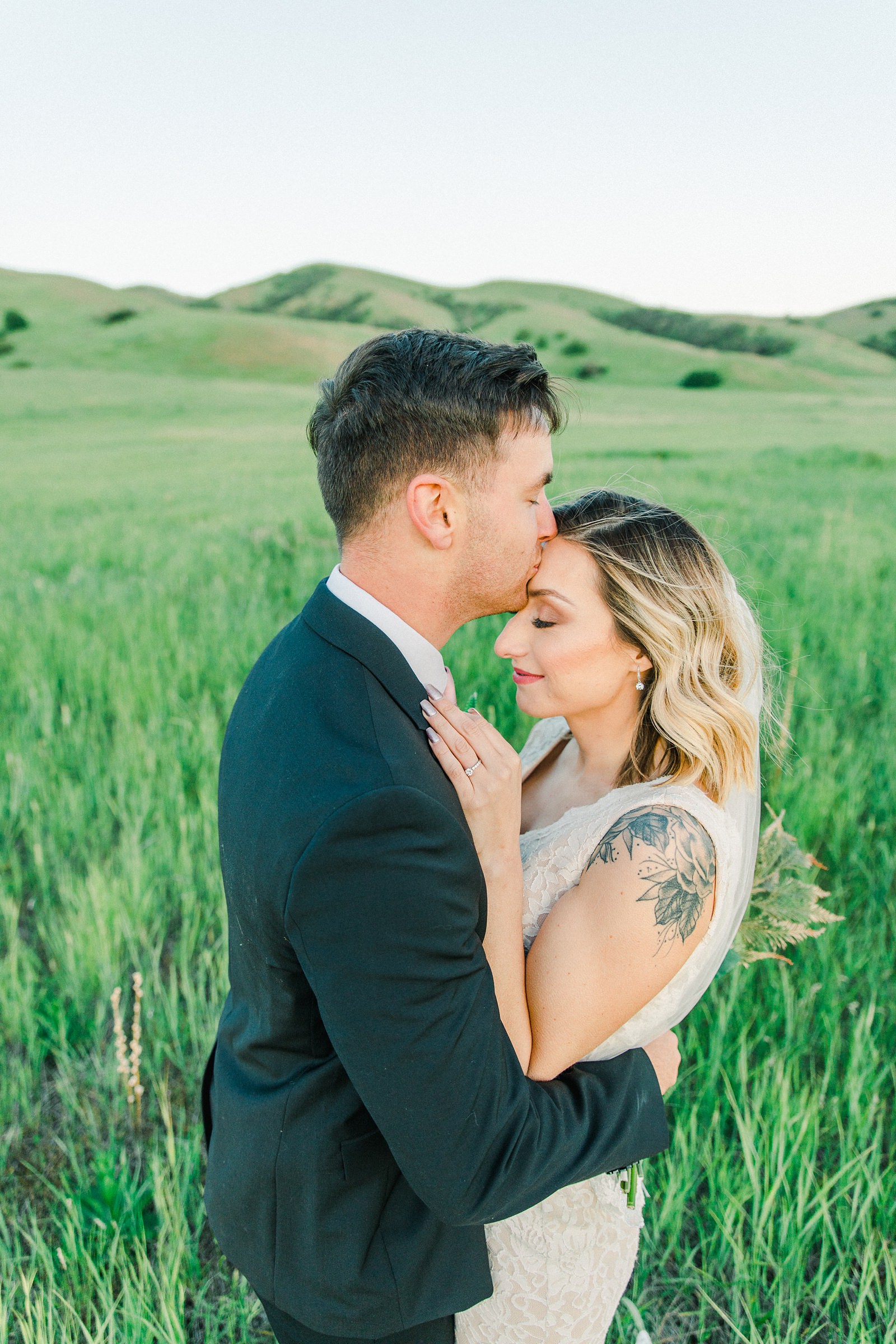 Salt Lake City Utah Bridal Wedding Photography, Tunnel Springs Park, bride and groom in open green field