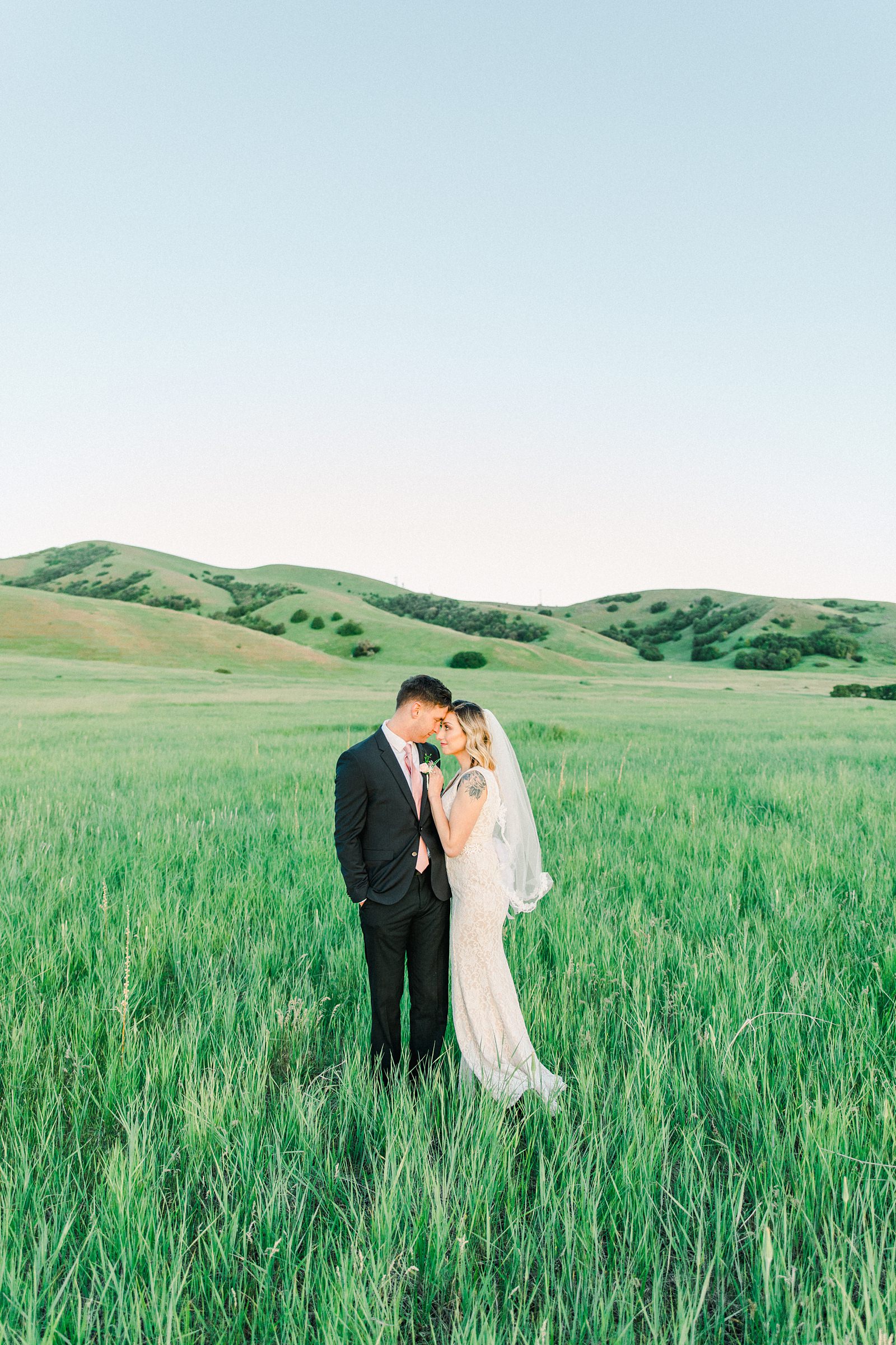 Salt Lake City Utah Bridal Wedding Photography, Tunnel Springs Park, bride and groom in open green field