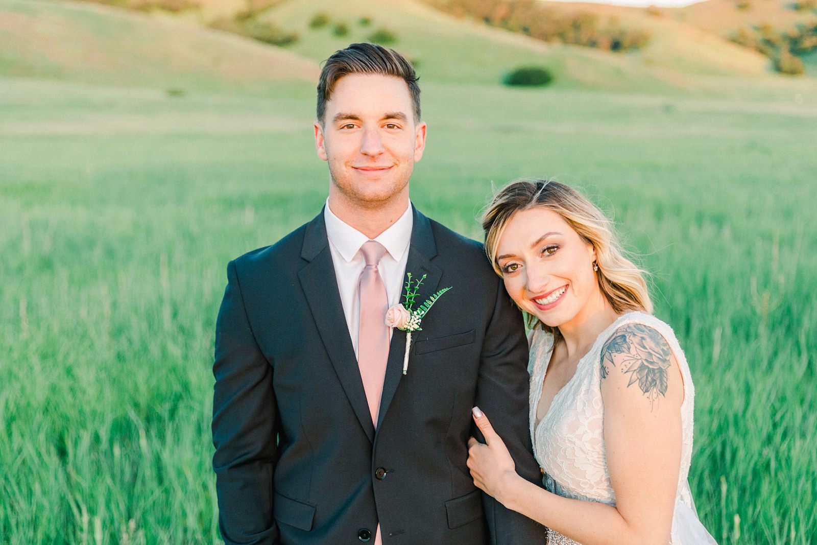 Salt Lake City Utah Bridal Wedding Photography, Tunnel Springs Park, bride and groom in open green field