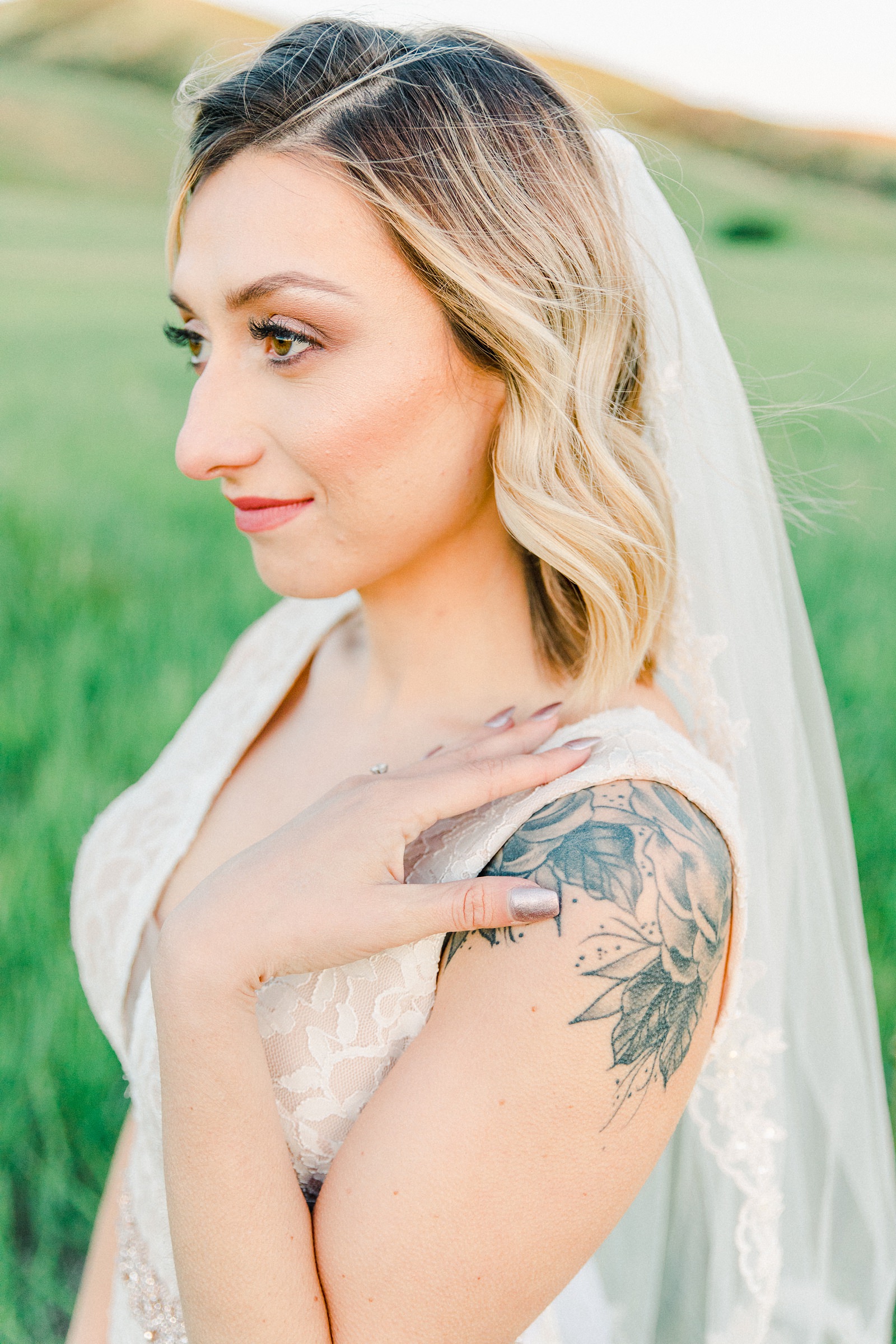 Salt Lake City Utah Bridal Wedding Photography, Tunnel Springs Park, tattoo bride wedding dress vintage lace dress with fingertip veil