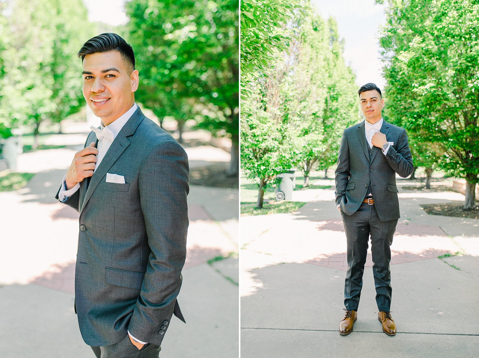 Cache Valley Logan Traditional Catholic Wedding Ceremony in a cathedral, Utah wedding photography, groom in dark gray suit with white bowtie