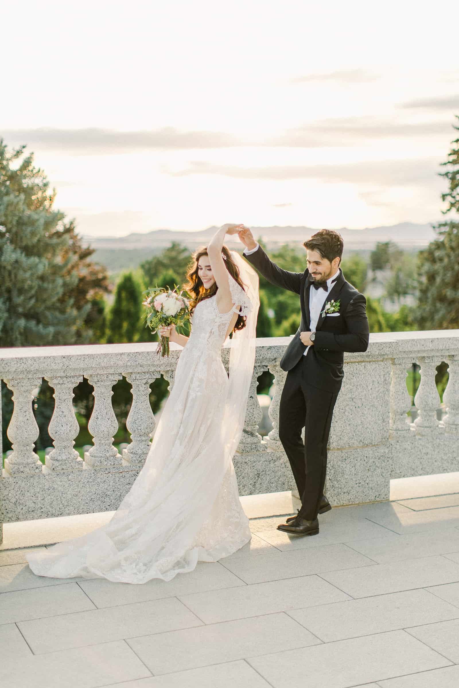 Palestinian Iranian Bride and Groom, Utah Wedding Photography at the Utah State Capitol sunset light