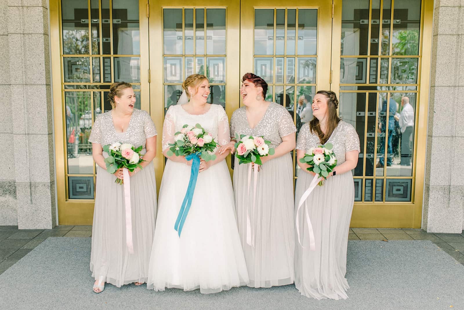 Draper LDS Temple Wedding, Utah wedding photography, summer backyard wedding, silver sequin gray bridesmaids dresses