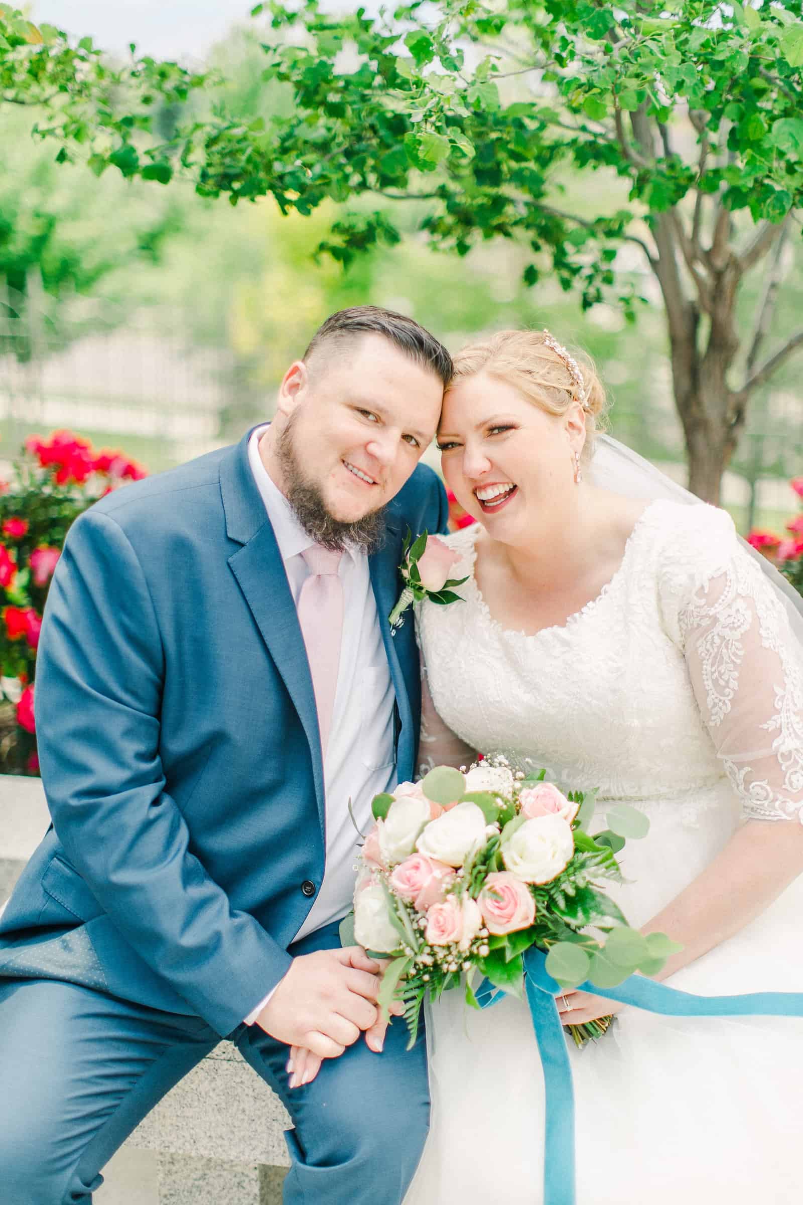 Draper LDS Temple Wedding, Utah wedding photography, summer backyard wedding, bride and groom, pink and rose bouquet