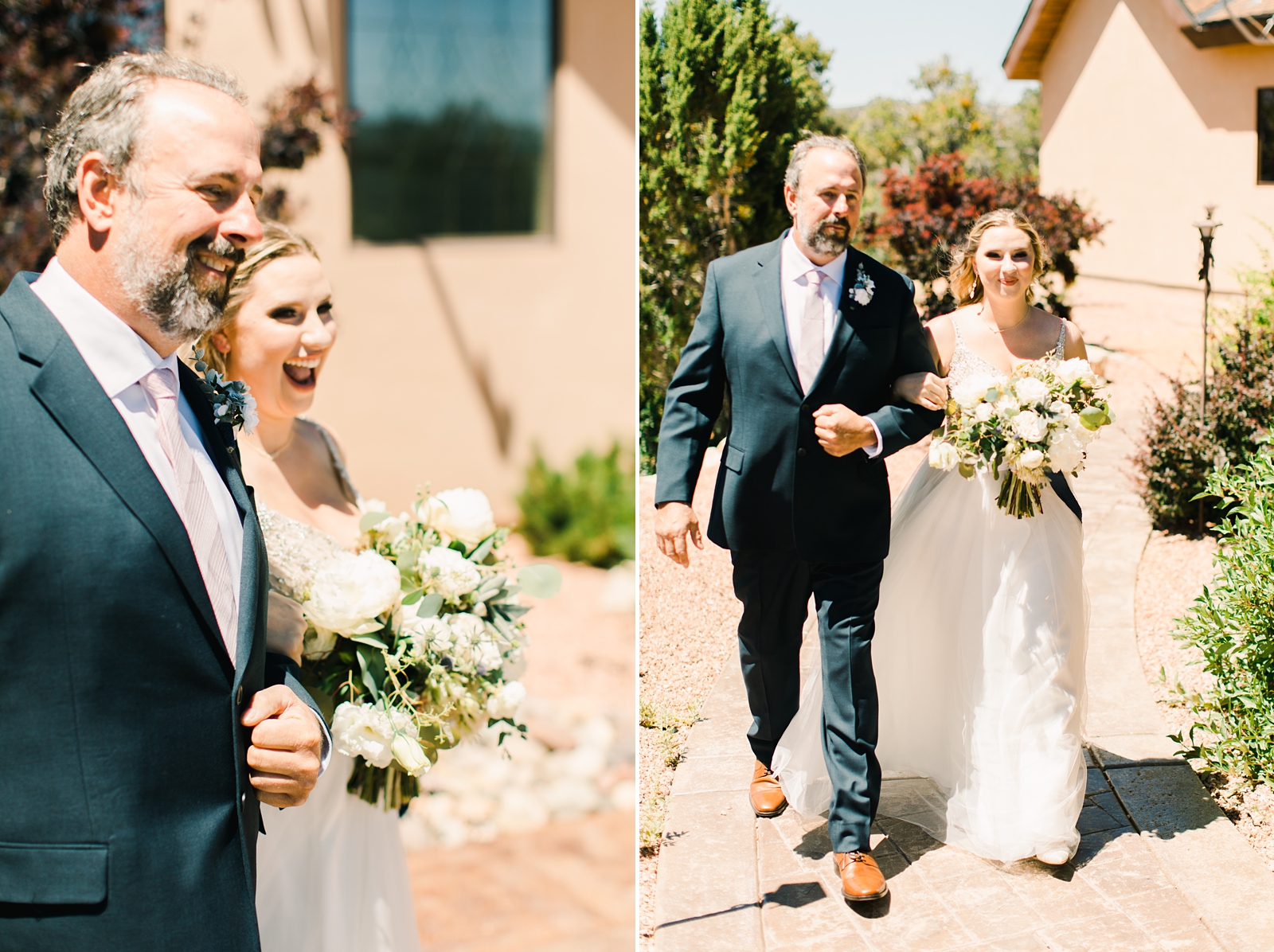 father walks bride down the aisle in desert elopement wedding
