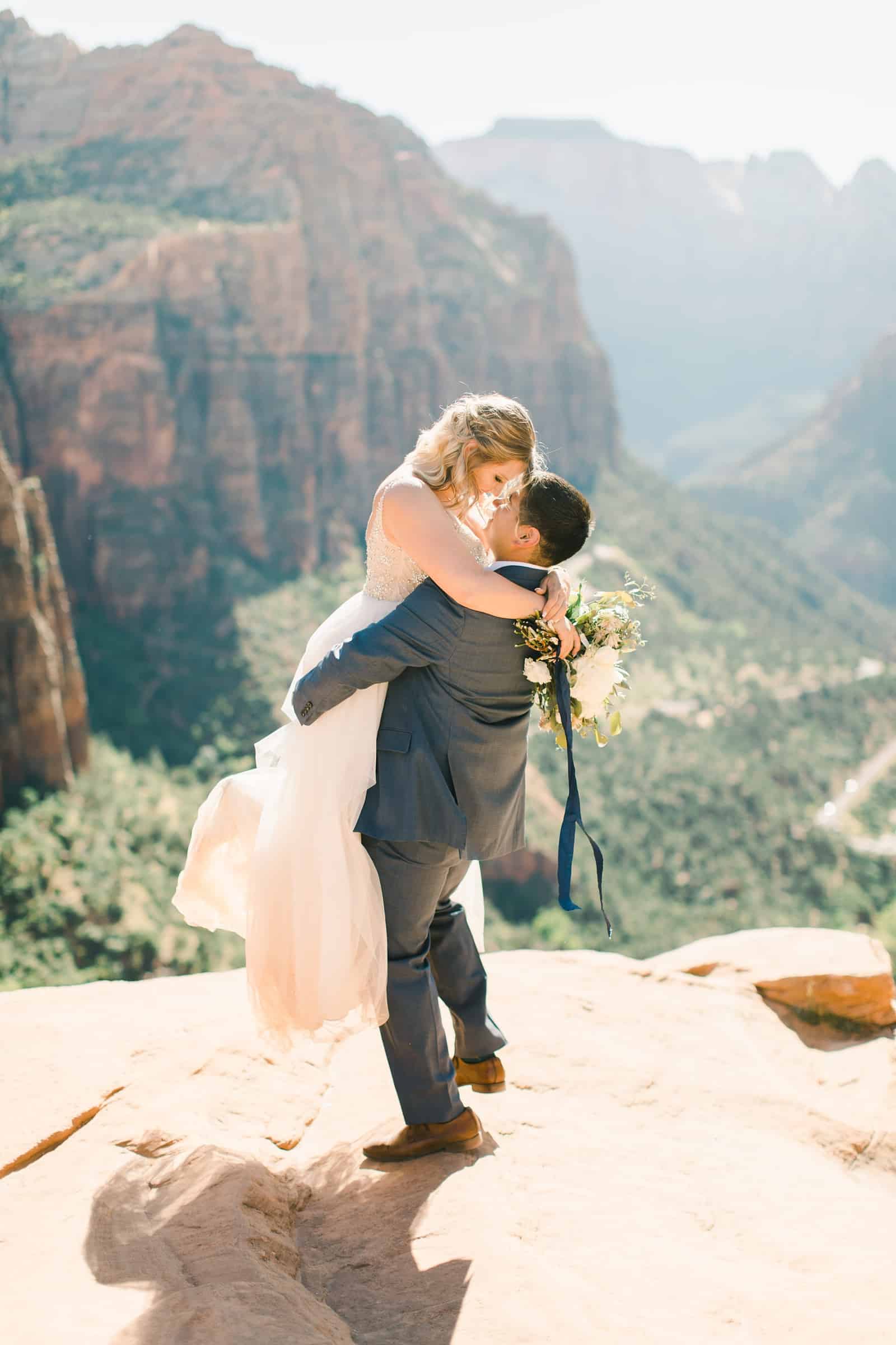 bride and groom in Zion National Park