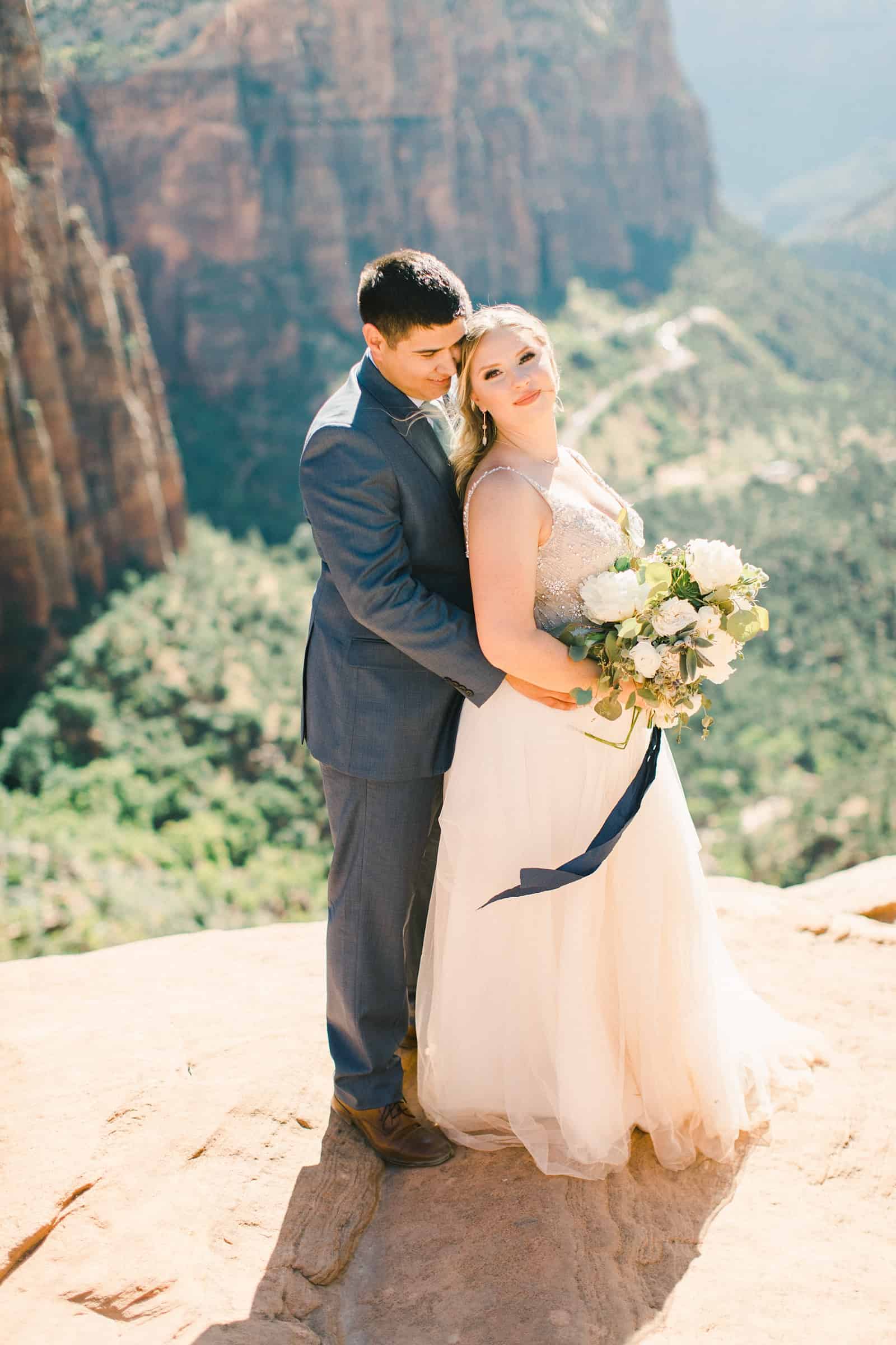 bride and groom in Zion National Park
