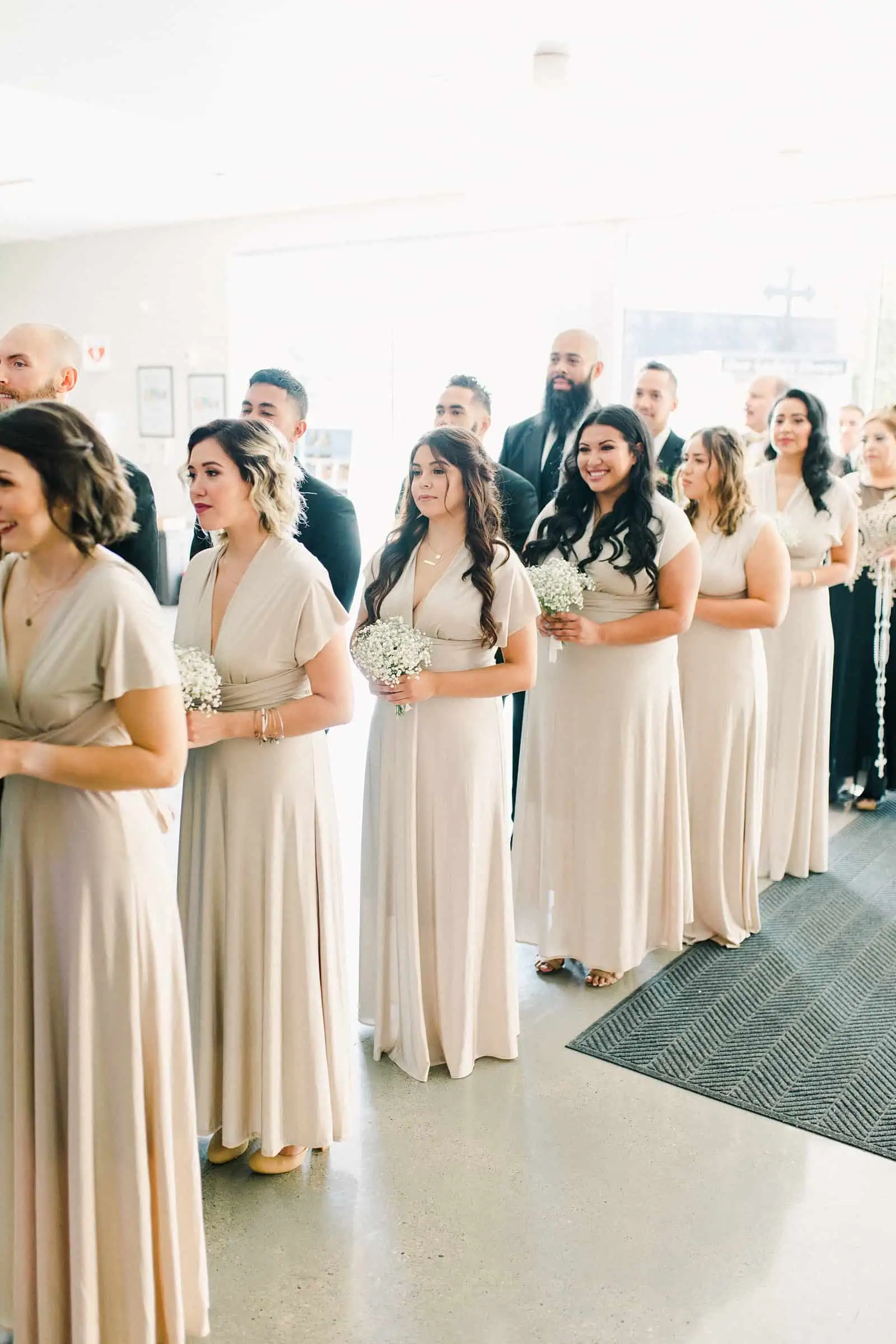 Bridesmaids get ready for the ceremony