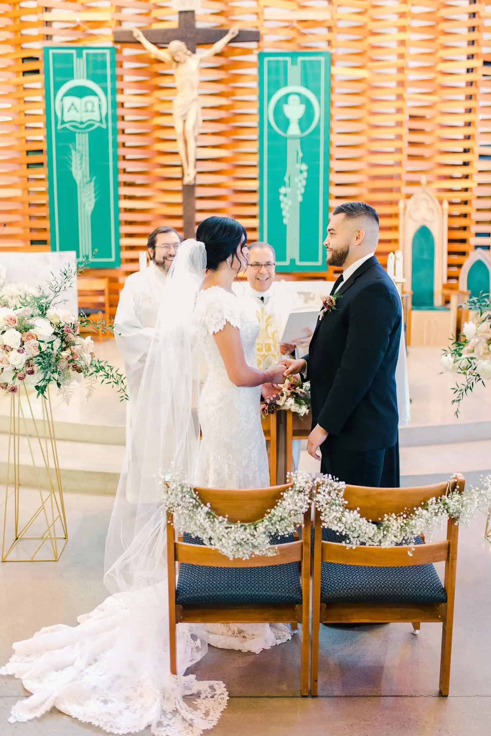 bride and groom during traditional church wedding