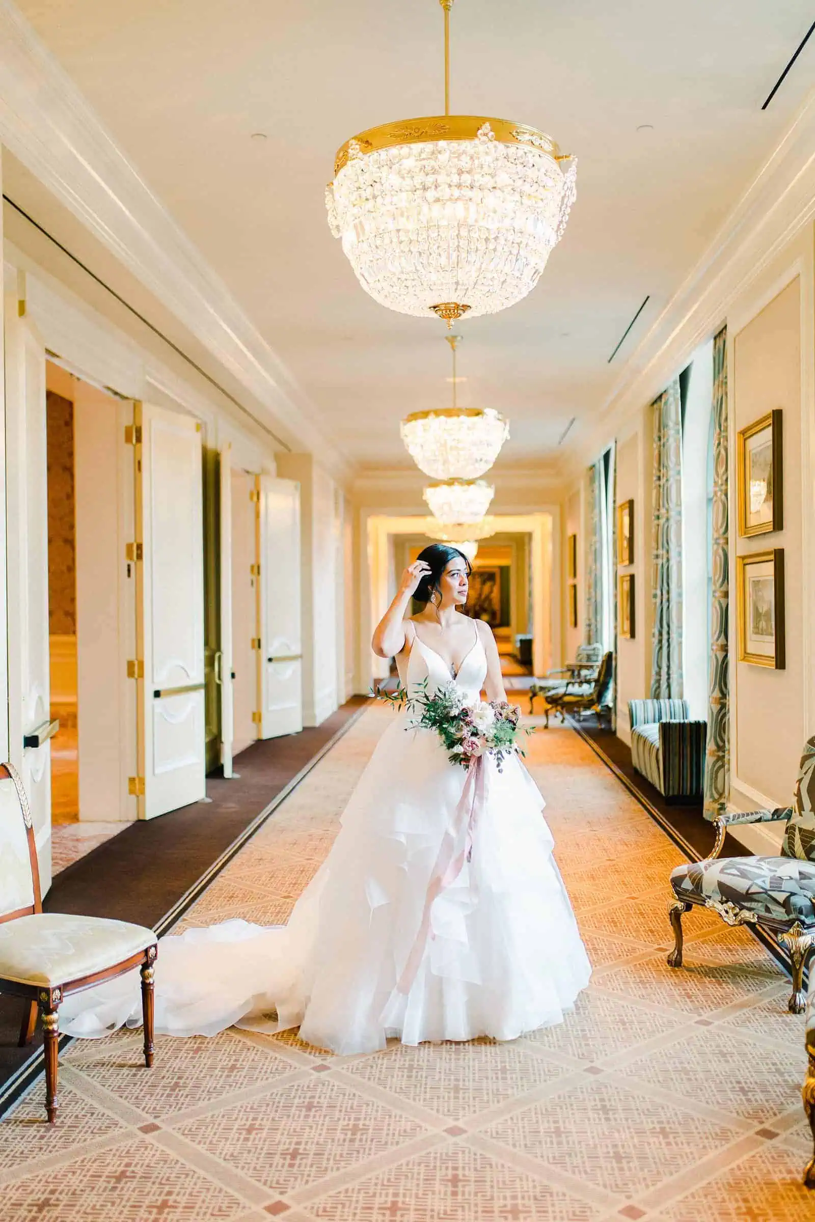 Bride inside the Grand America hotel in Salt Lake City, utah