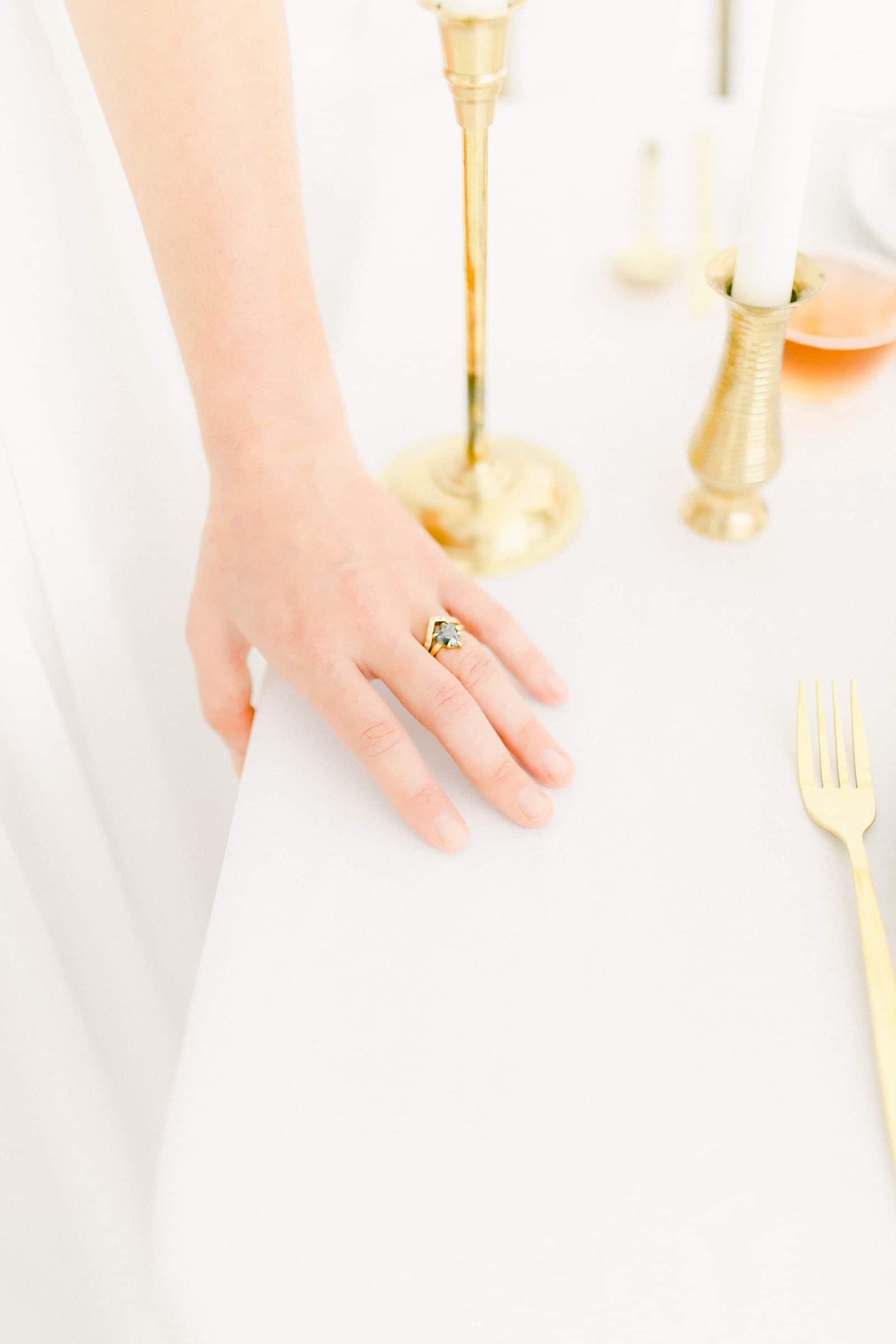 Modern unique wedding ring . gold band with opal stone