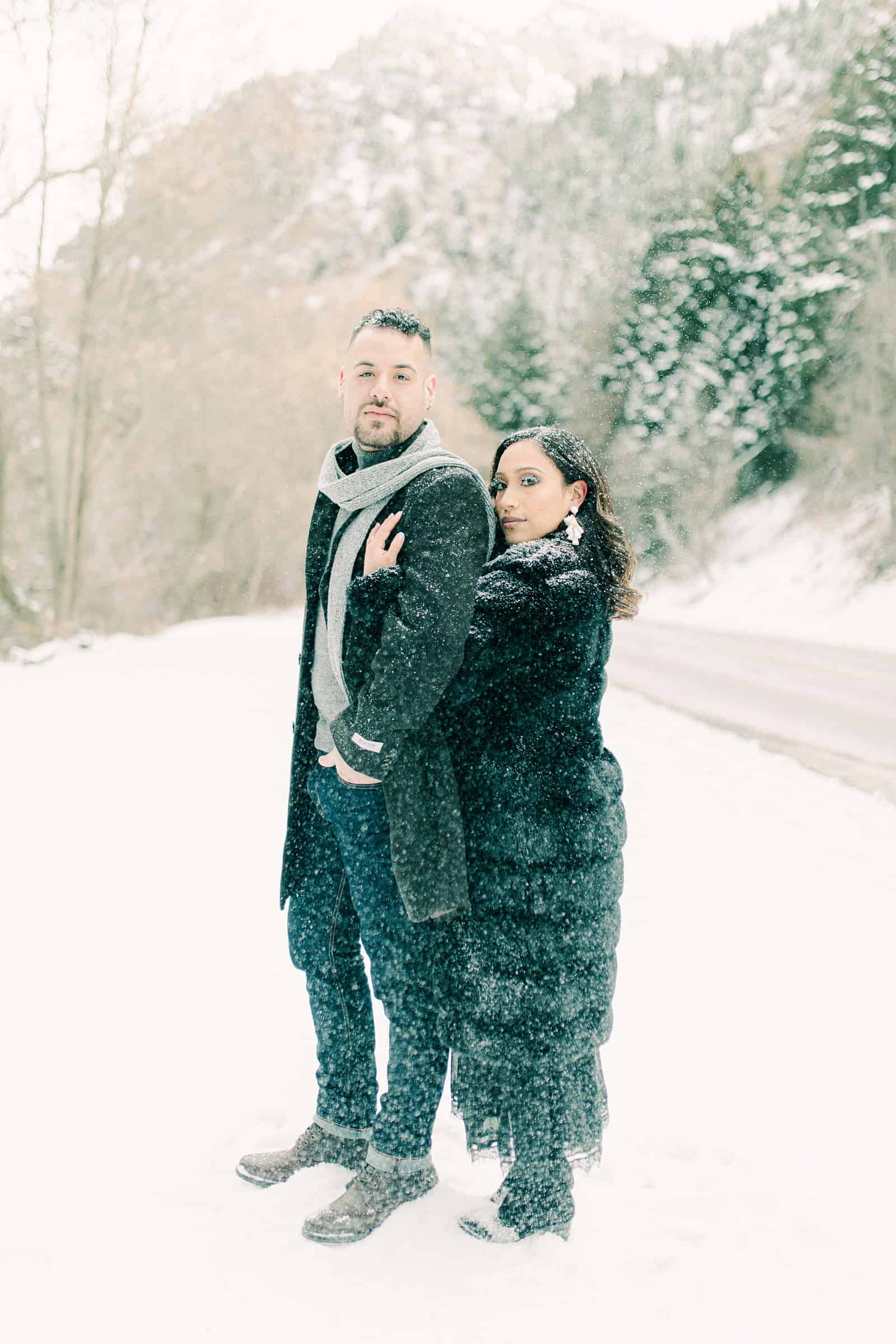 Snowy winter engagement session