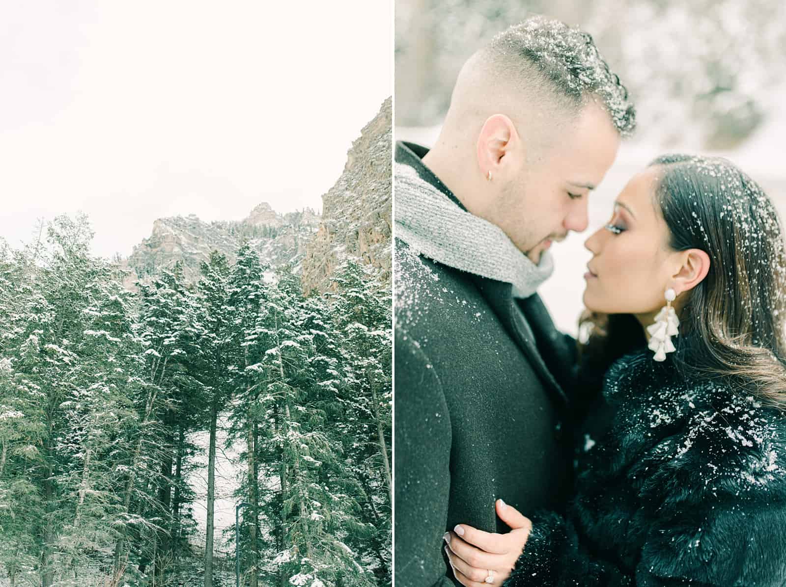 Winter engagement photography in Utah snowy mountains