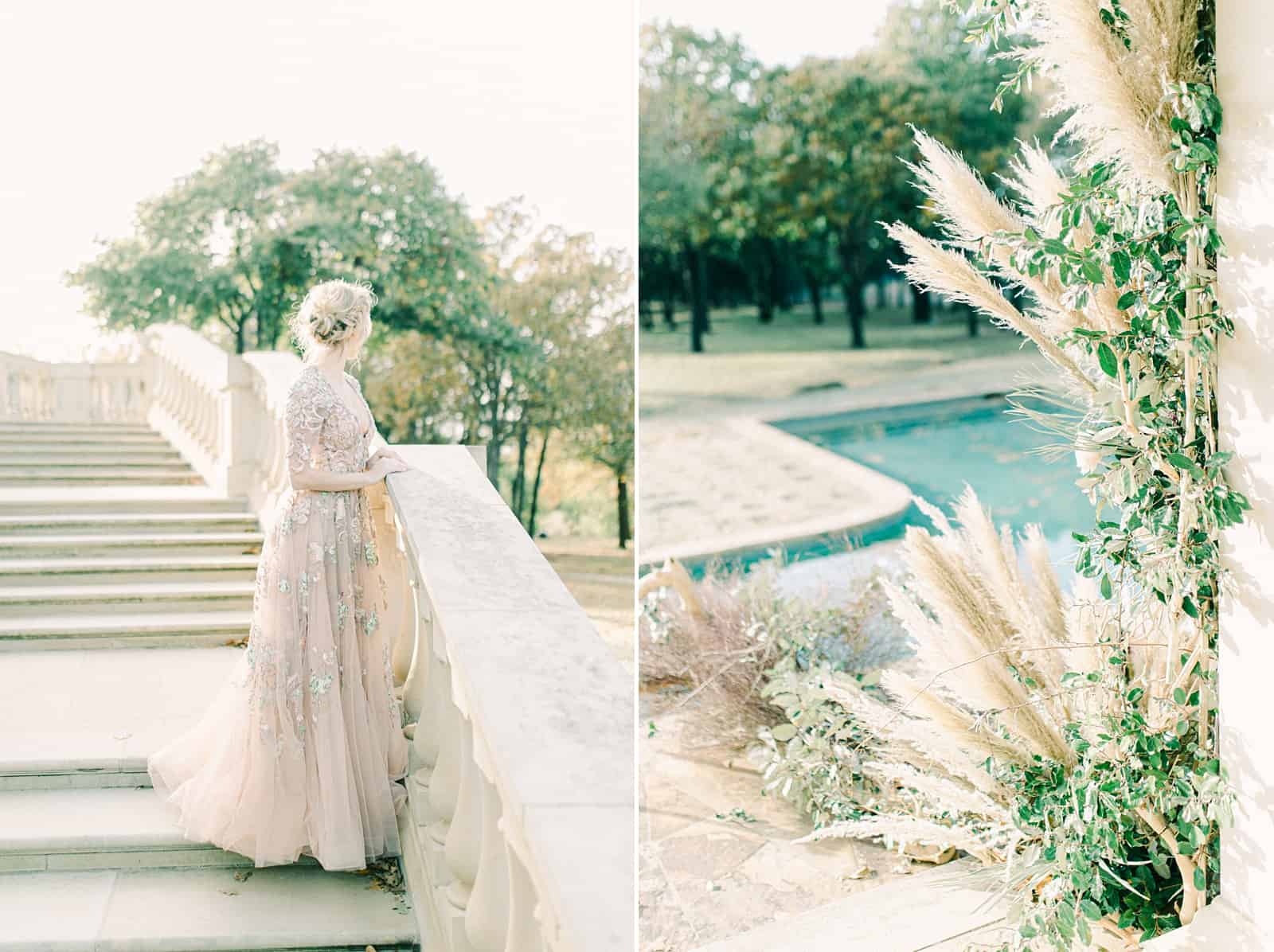 Natural texture pampas grass floral ceremony backdrop, floral wedding installation