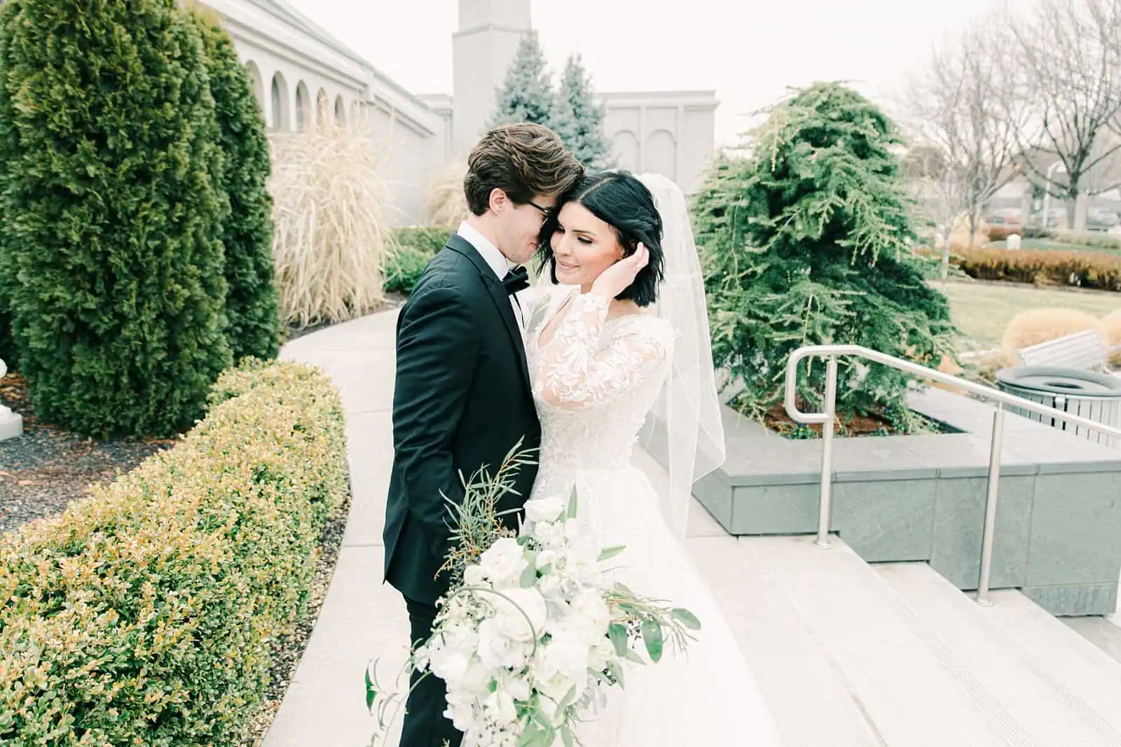 Luxury winter wedding at Willowbridge Estate in Boise, Idaho, bride and groom at LDS temple wedding