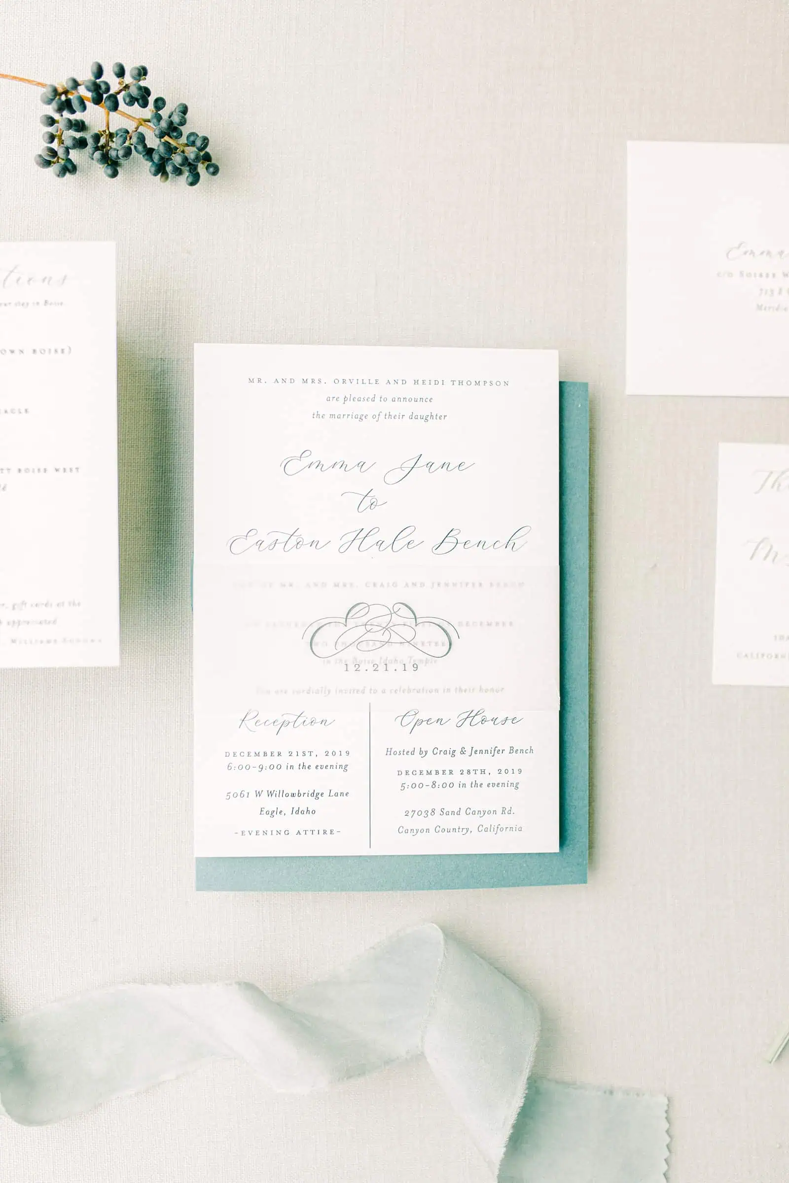 Simple, elegant calligraphy wedding invitations for winter wedding