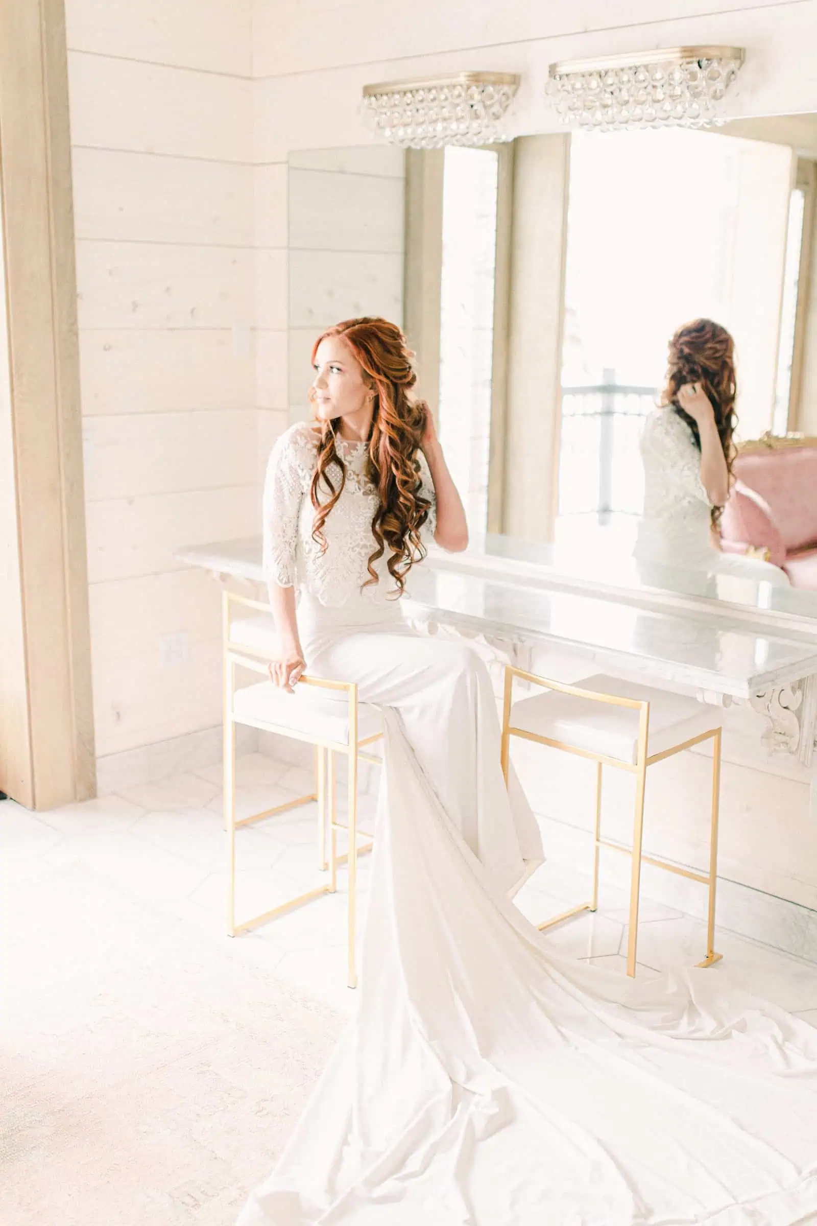 Bride getting ready in bridal suite at Walker Farms