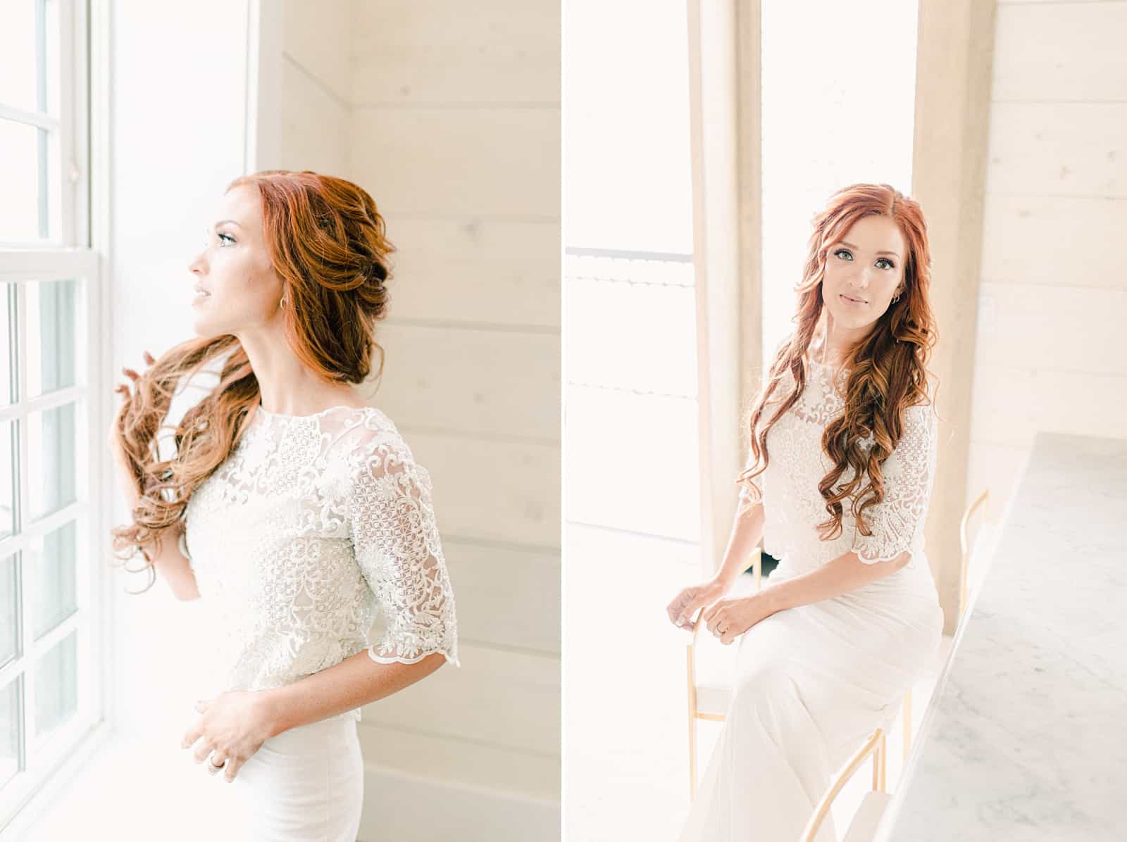 Bride getting ready in bridal suite at Walker Farms